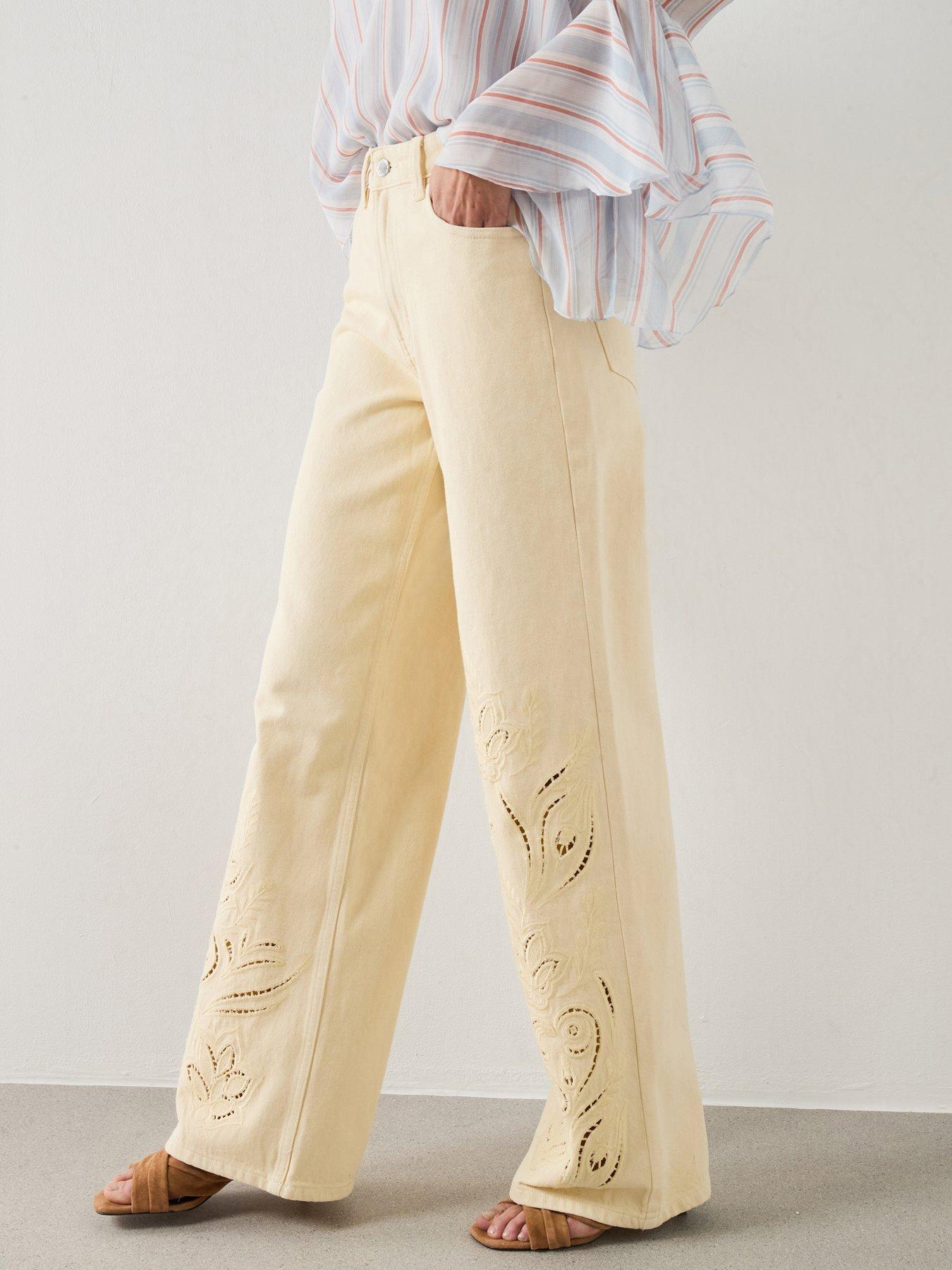 Mango Embroidered Cut-out Straight Jeans - Yellow