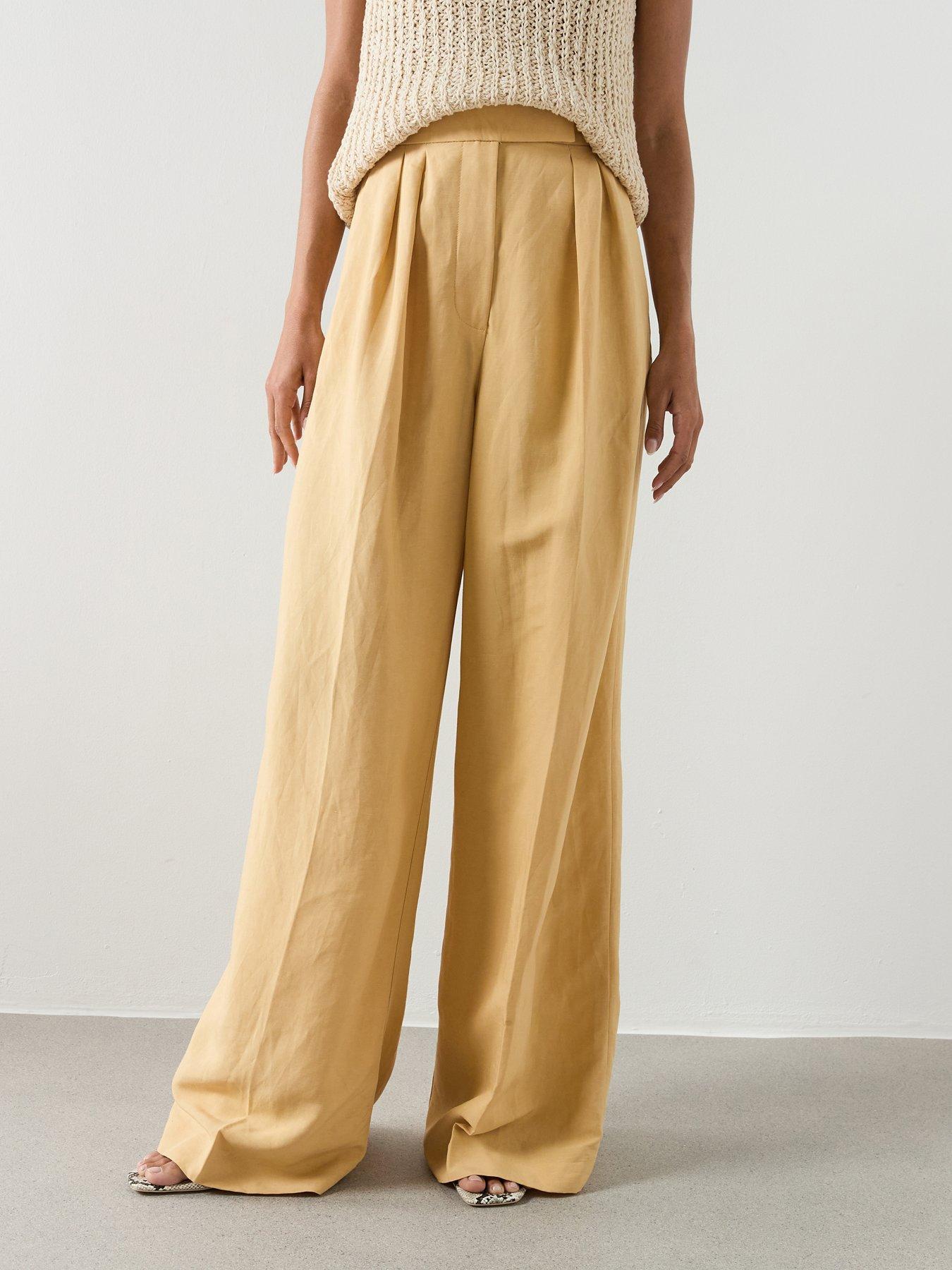 Mango Straight Mid-Rise Trousers - Yellow