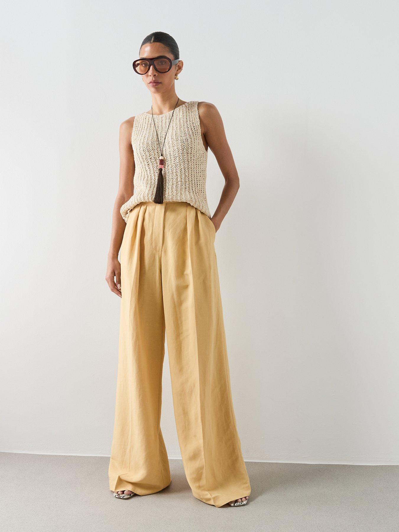Mango Straight Mid-Rise Trousers - Yellow | Very