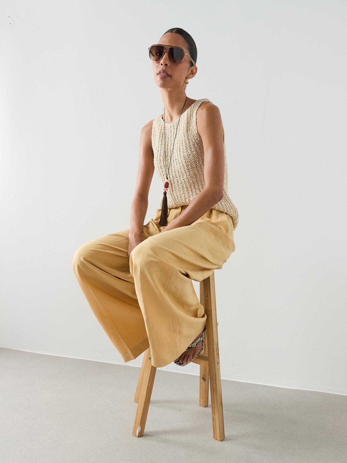 Mango Straight Mid-Rise Trousers - Yellow | Very