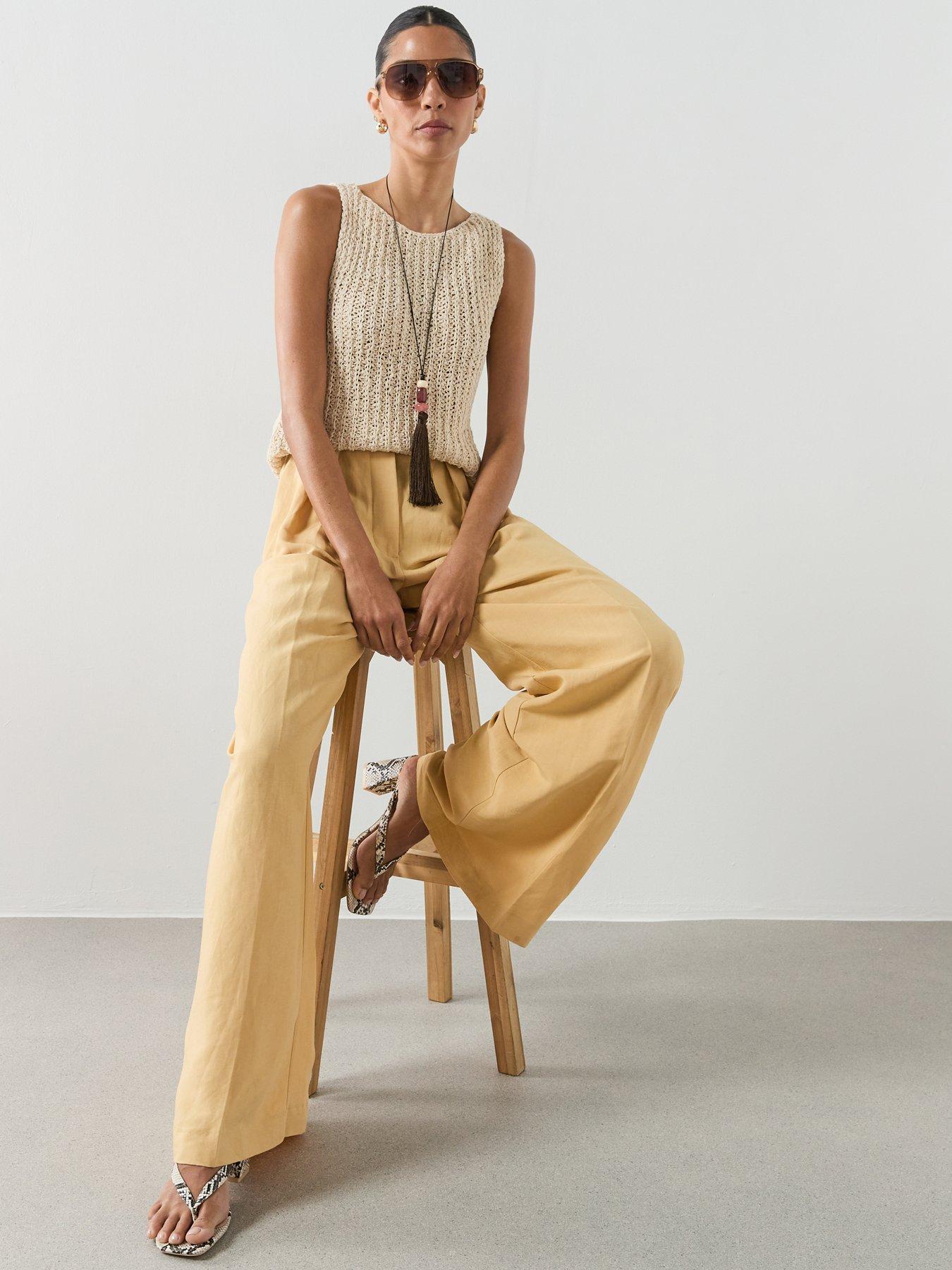 Mango Straight Mid-Rise Trousers - Yellow | Very