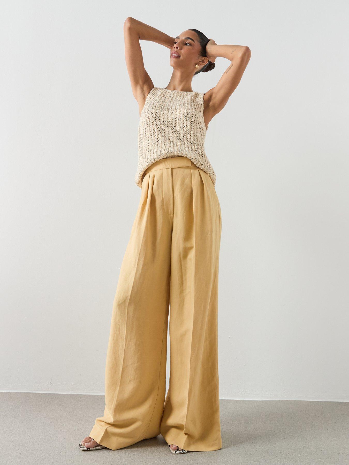 Mango Straight Mid-Rise Trousers - Yellow | Very