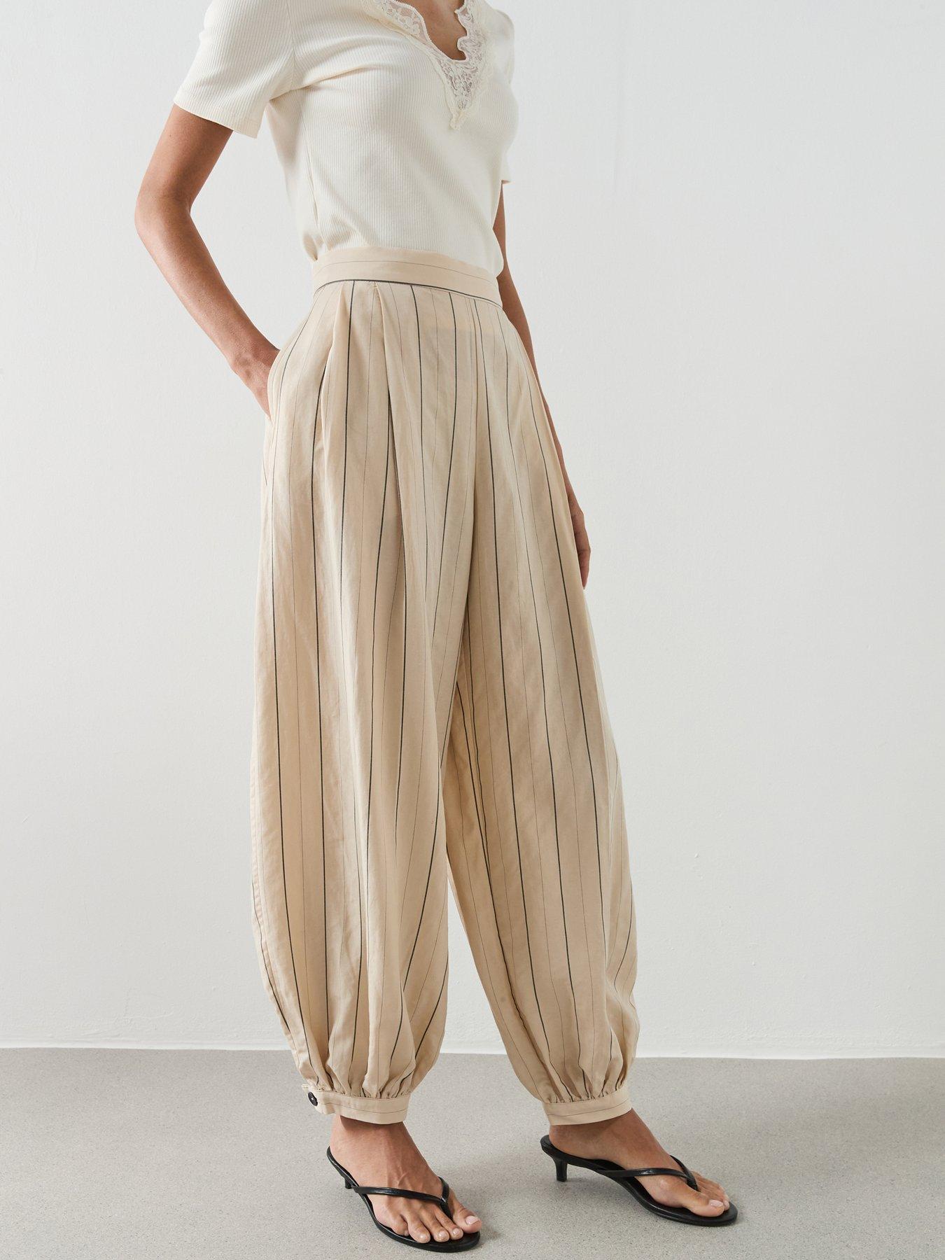 Image 1 of 6 of Mango Striped Lyocell Balloon Pants - Cream