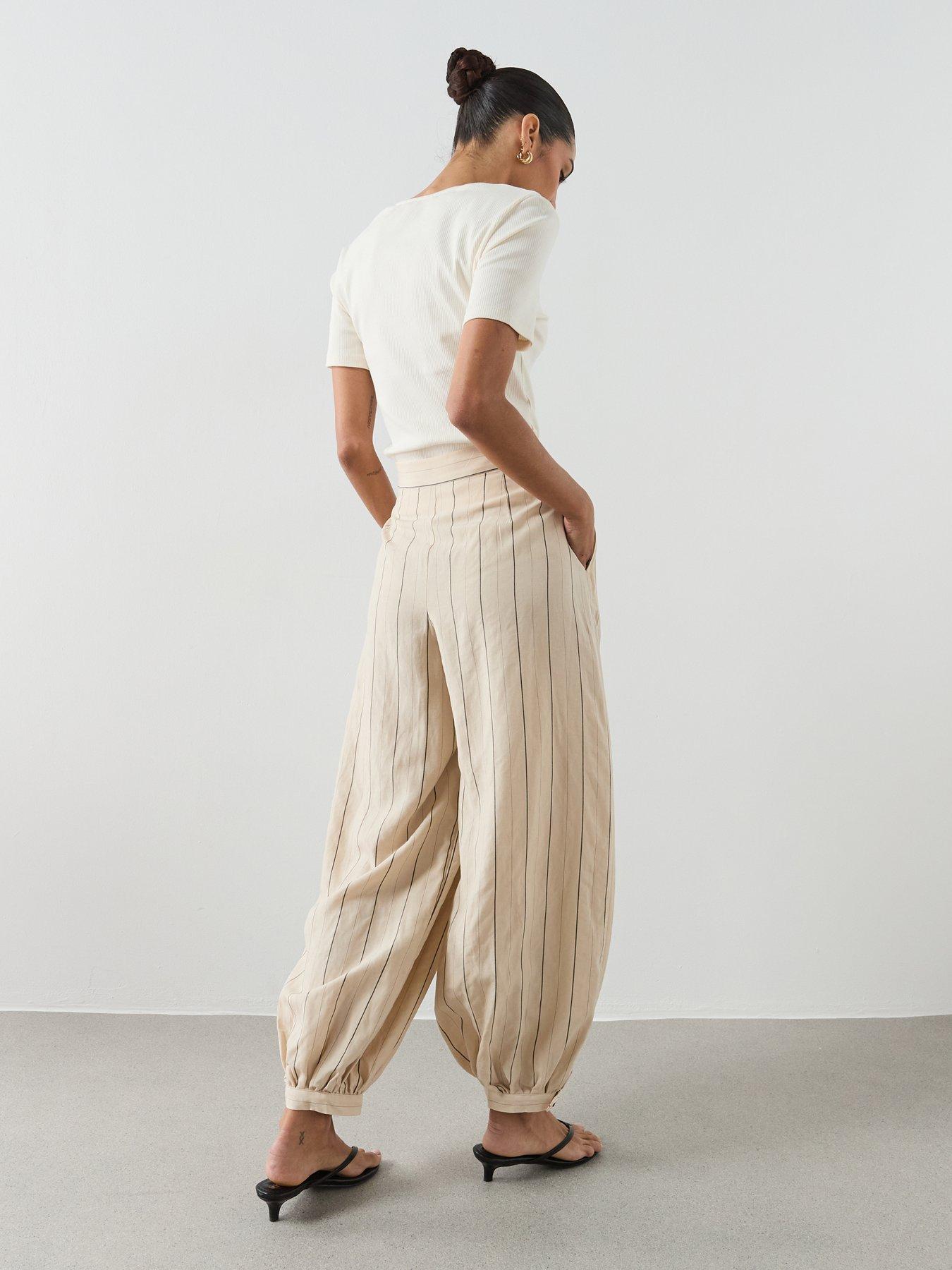 Image 2 of 6 of Mango Striped Lyocell Balloon Pants - Cream