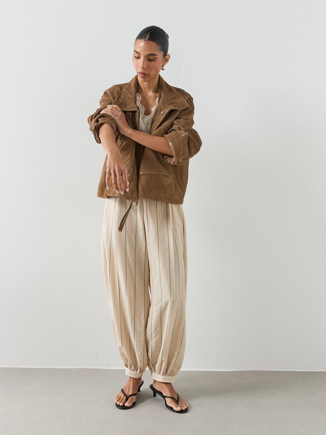 Image 3 of 6 of Mango Striped Lyocell Balloon Pants - Cream
