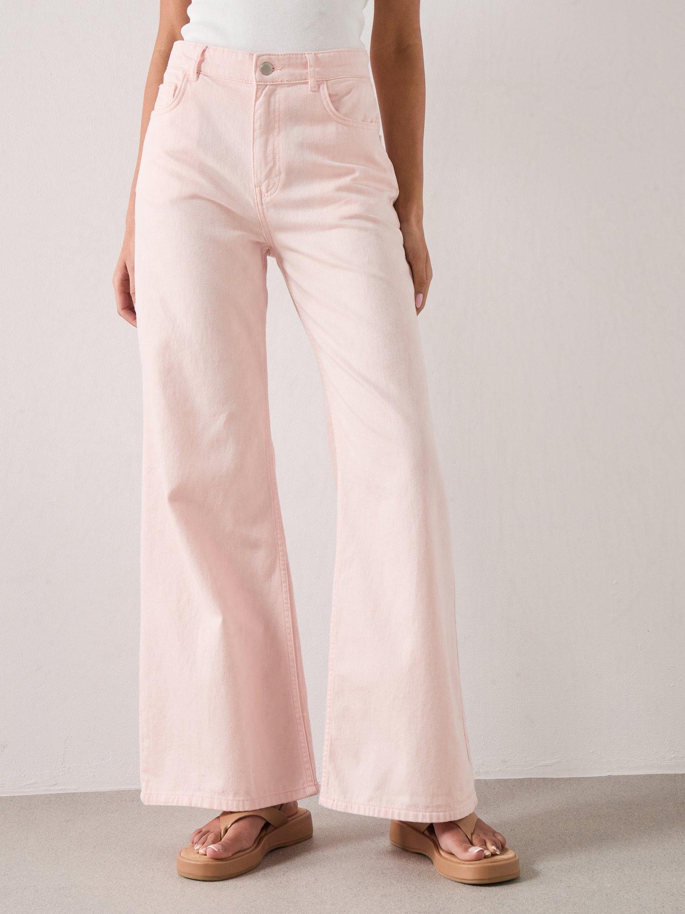 Mango Wide Leg Mid-Rise Jeans - Pastel Pink