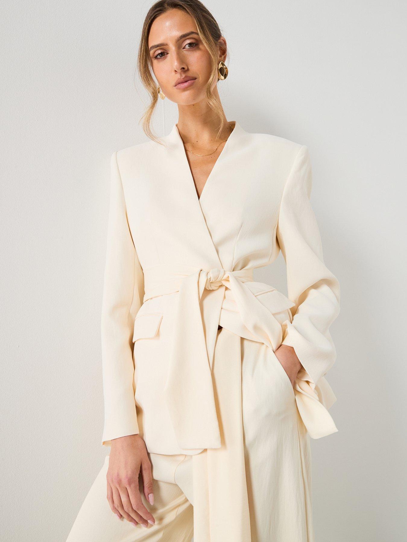 Mango Suit Blazer Without Lapels - Cream - Beige