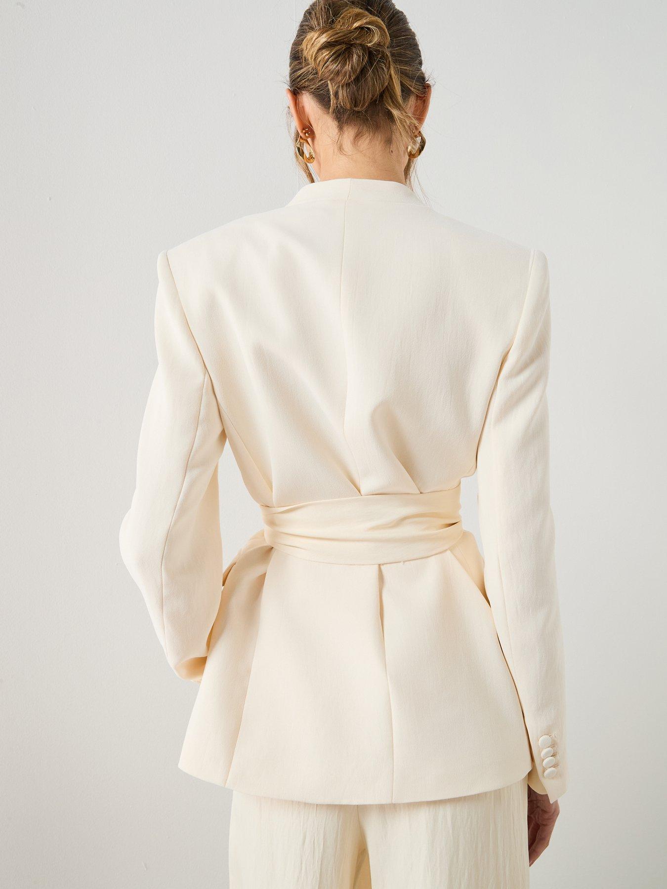 Image 2 of 6 of Mango Suit Blazer Co-ord Without Lapels - Cream
