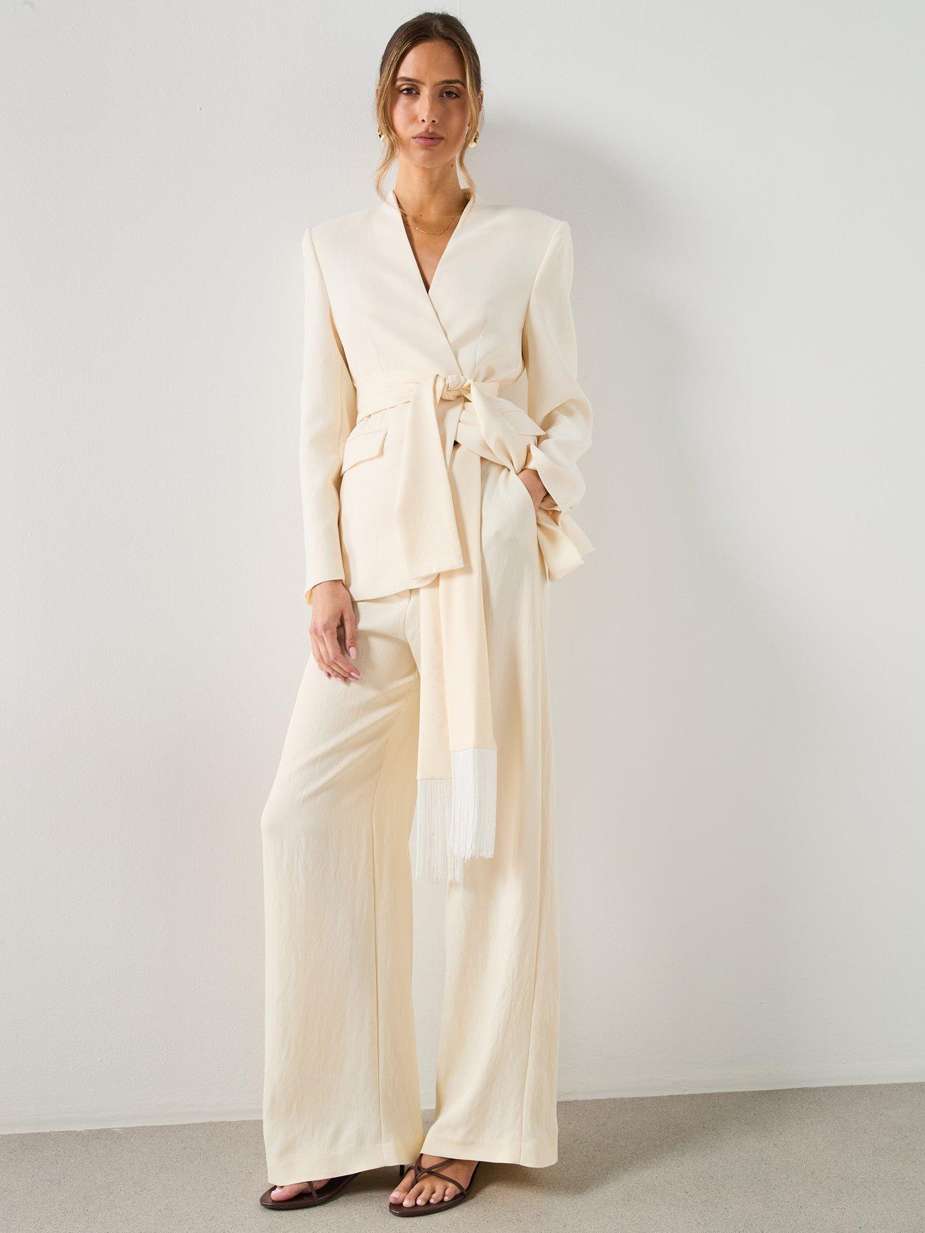 Image 3 of 6 of Mango Suit Blazer Co-ord Without Lapels - Cream