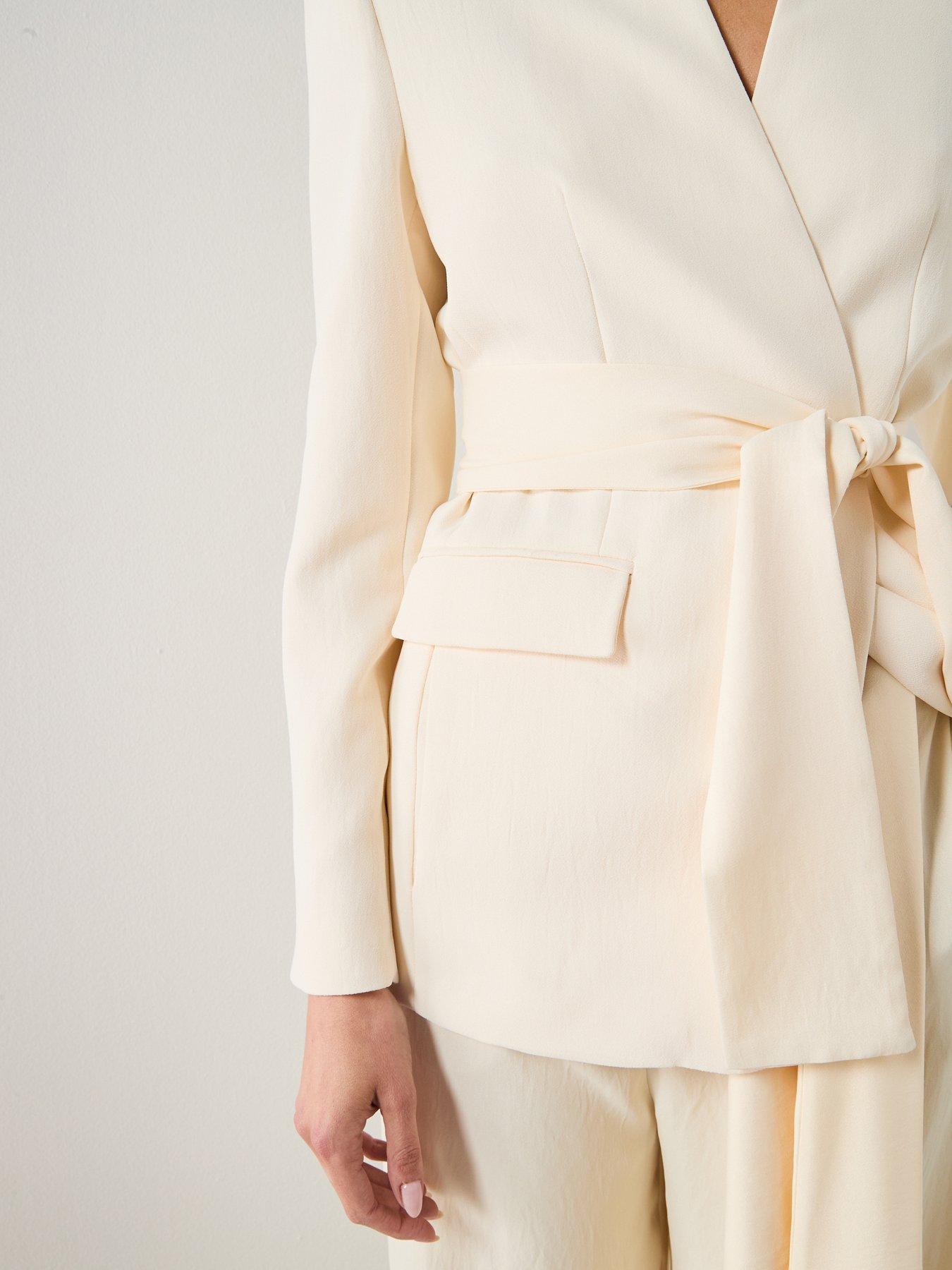 Image 4 of 6 of Mango Suit Blazer Co-ord Without Lapels - Cream
