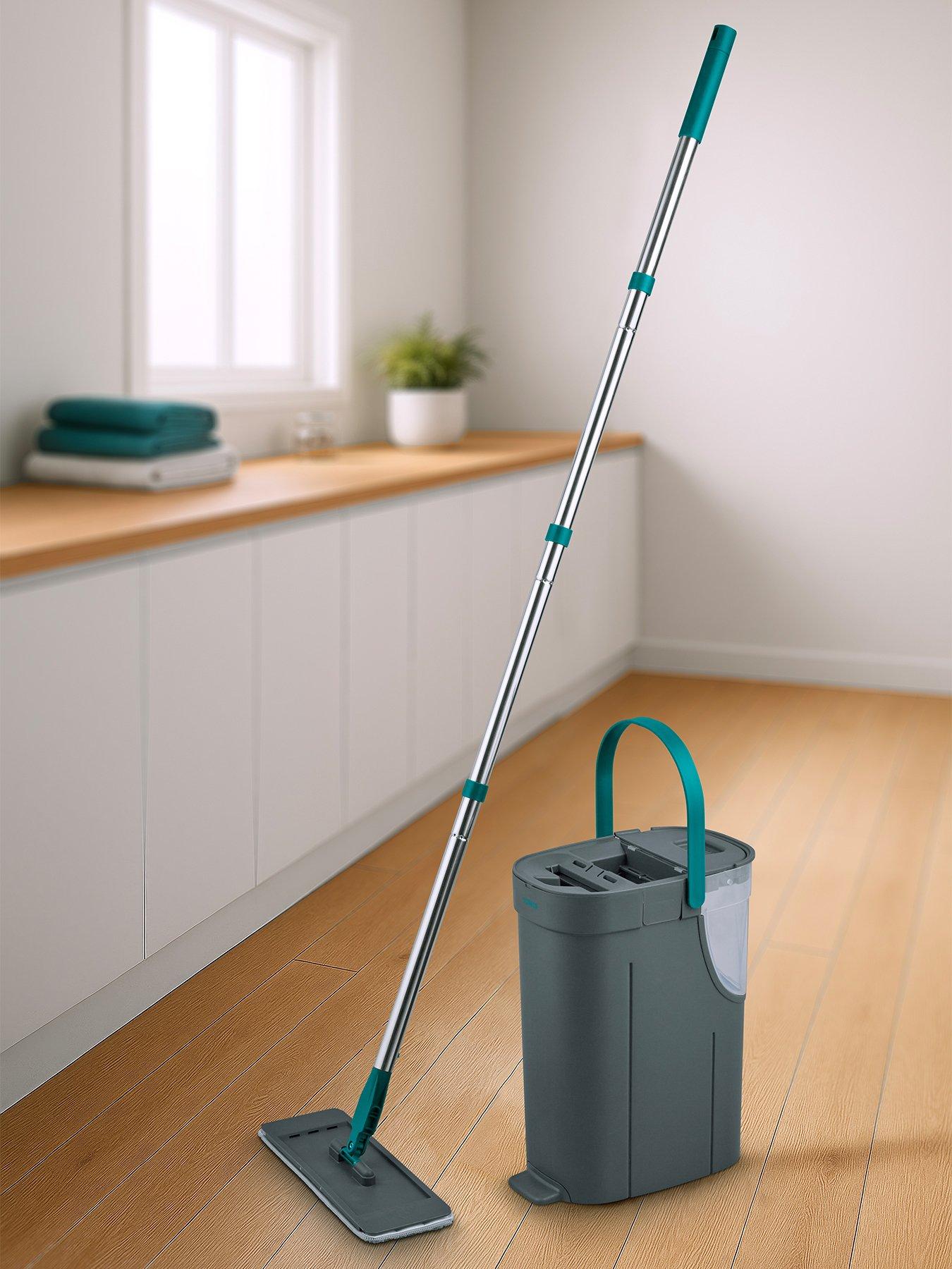 Tower Flat Mop  &  Bucket Set, 2 Mop Heads, Anthracite  &  Teal