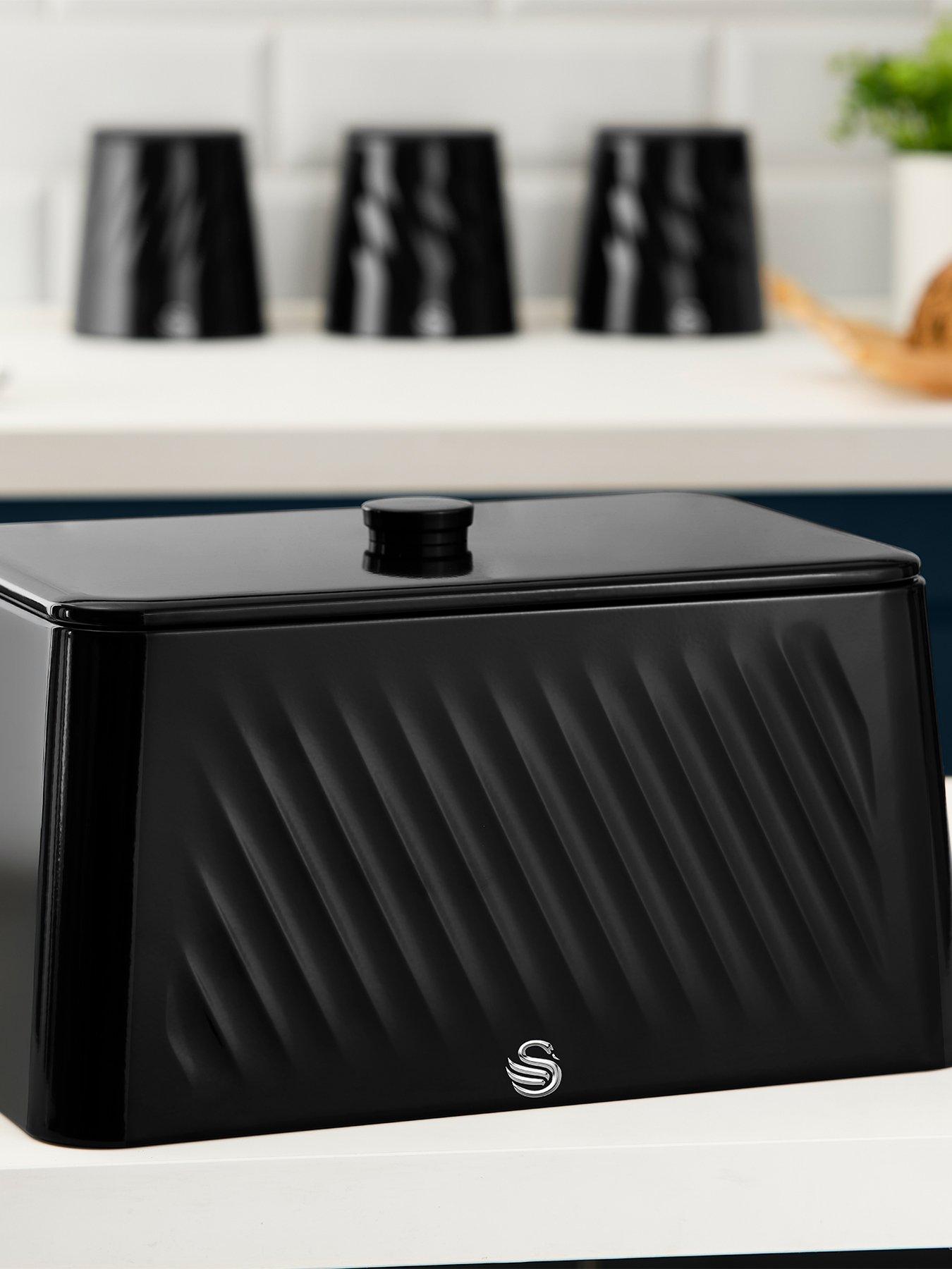 Swan Windsor 16L Bread Bin, Scuff Resistant, Iron, Black