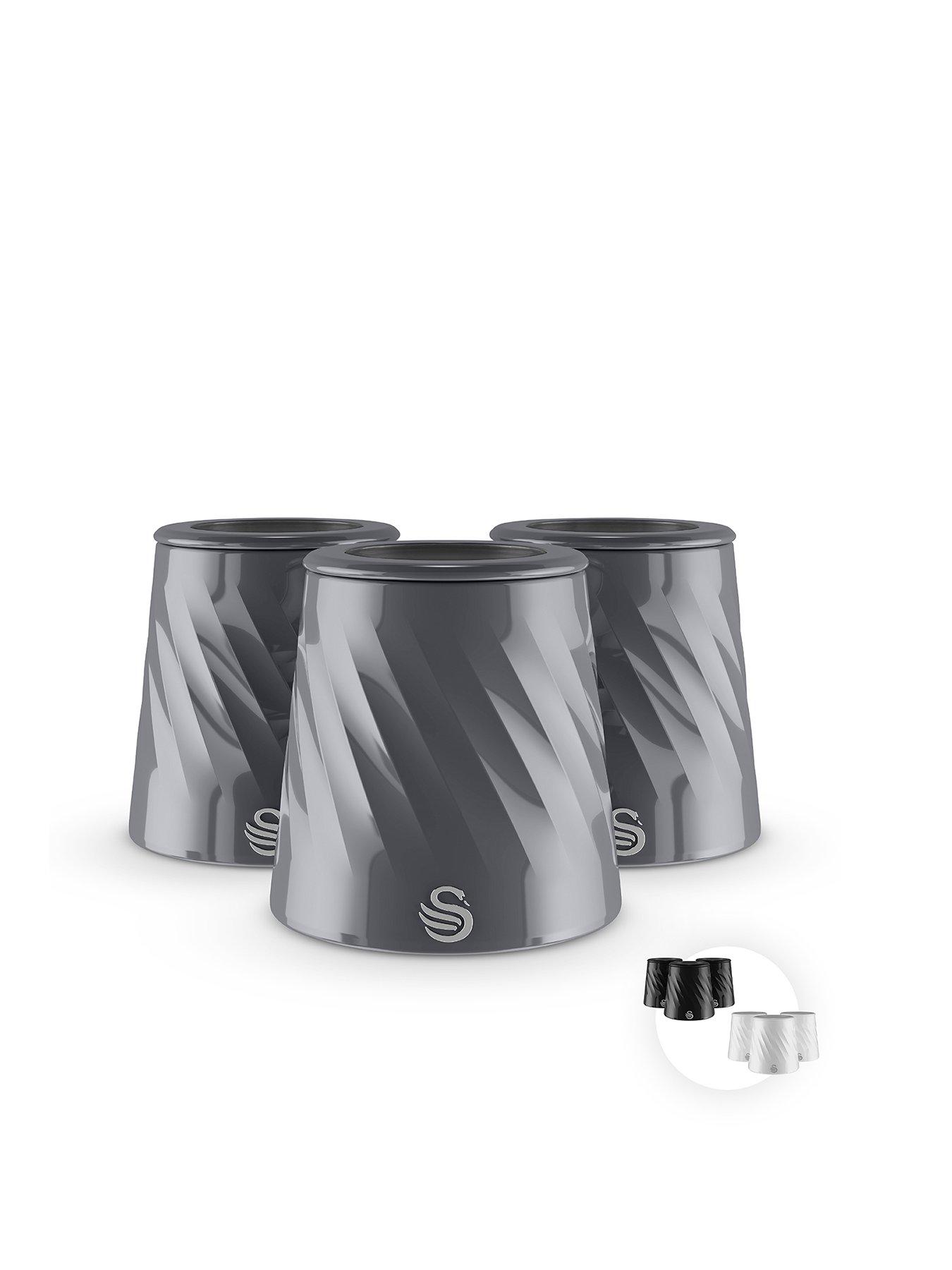 Swan Windsor Set of 3 Canisters, Viewing Lid, 1.3L, Grey