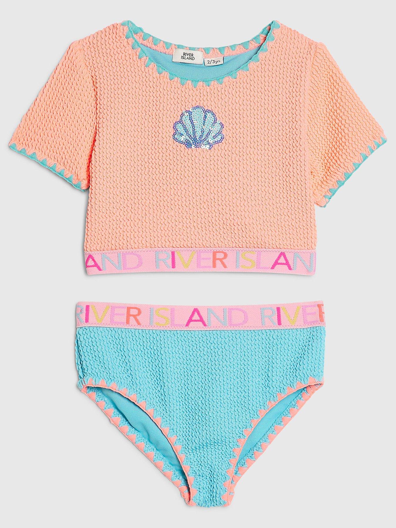 River Island Mini Girls Shell Elastic Top Bikini - Orange