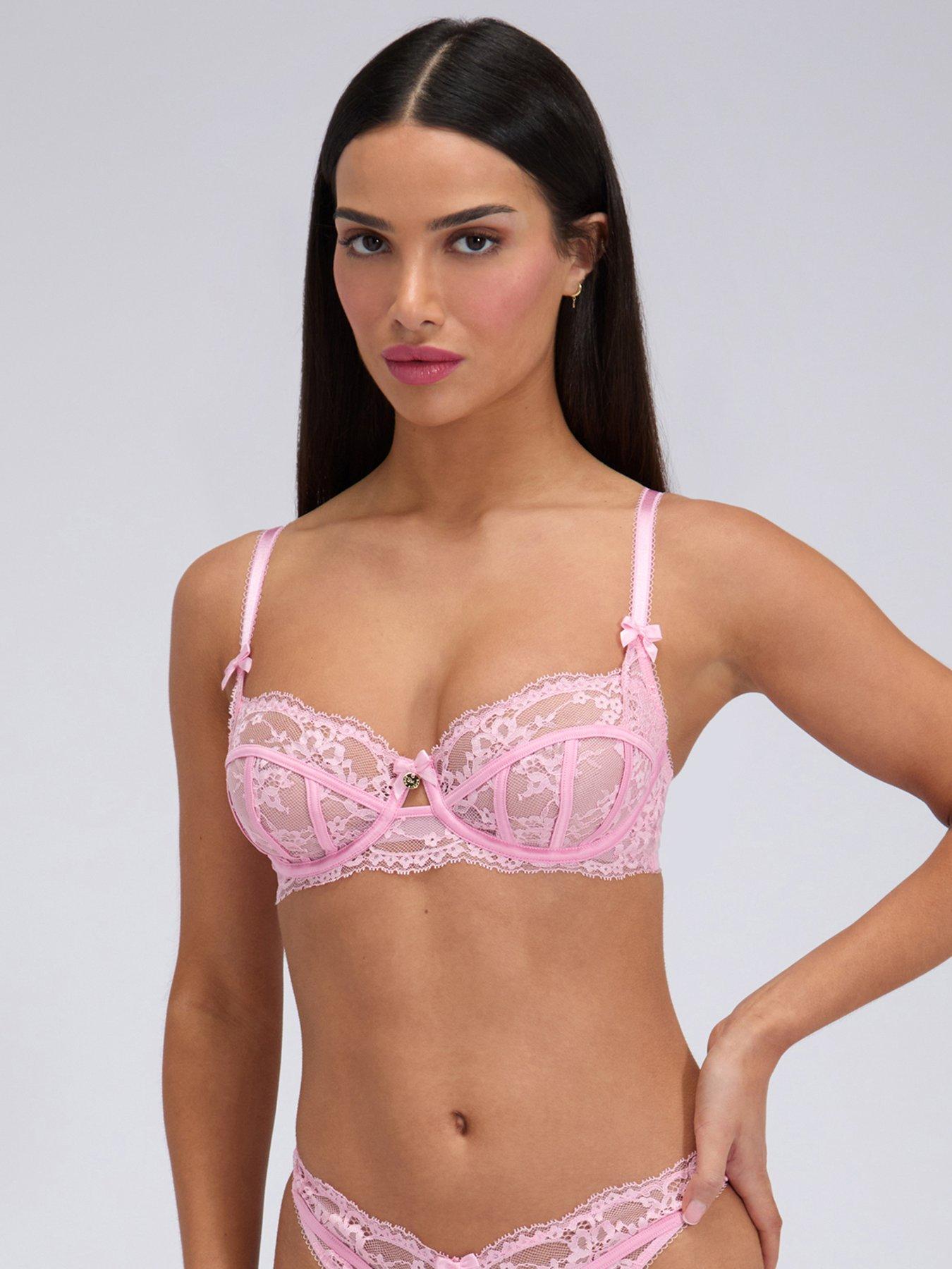 Boux Avenue Lita Lace Balconette Bra, Pink, Size 32B, Women