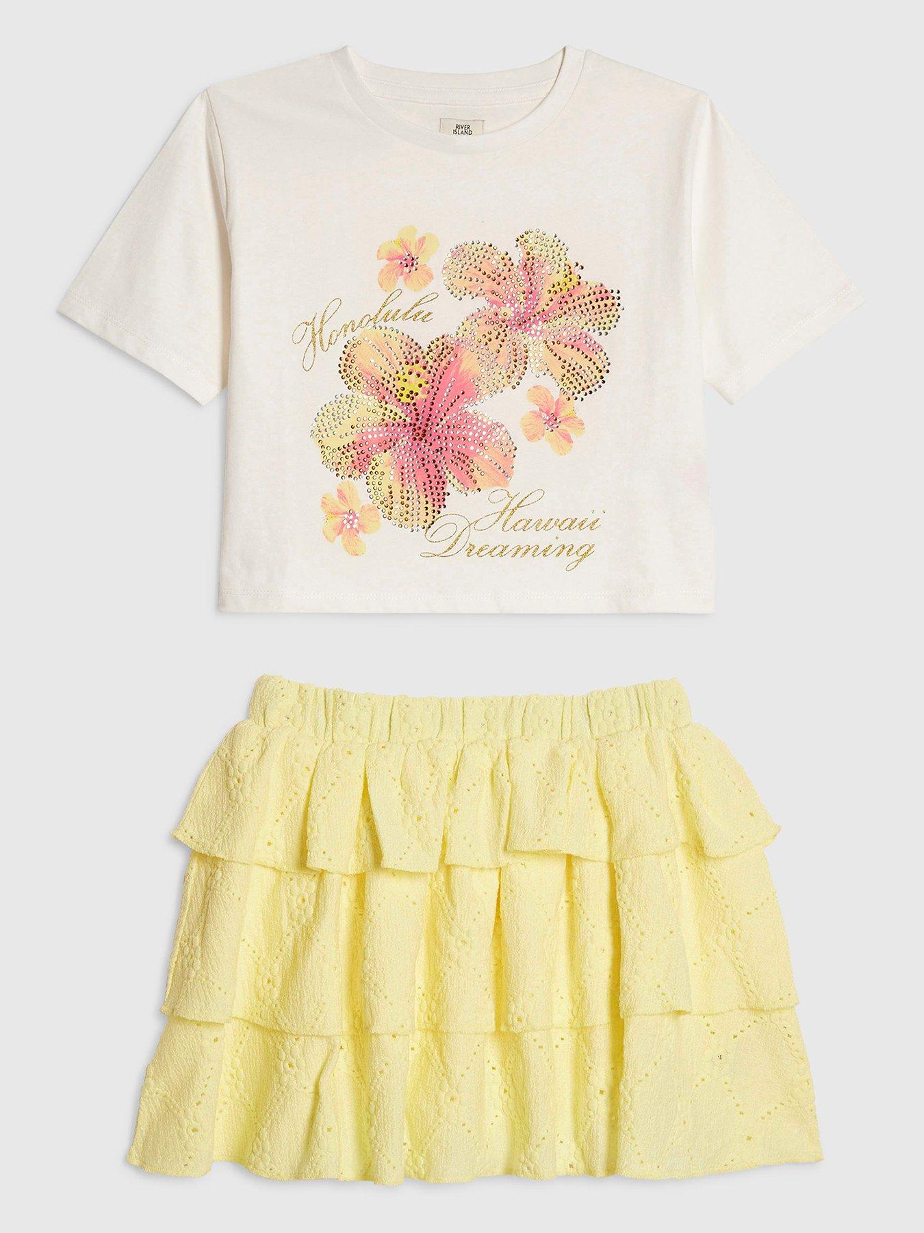 River Island Older Girls Floral Rara Skirt Set - Yellow