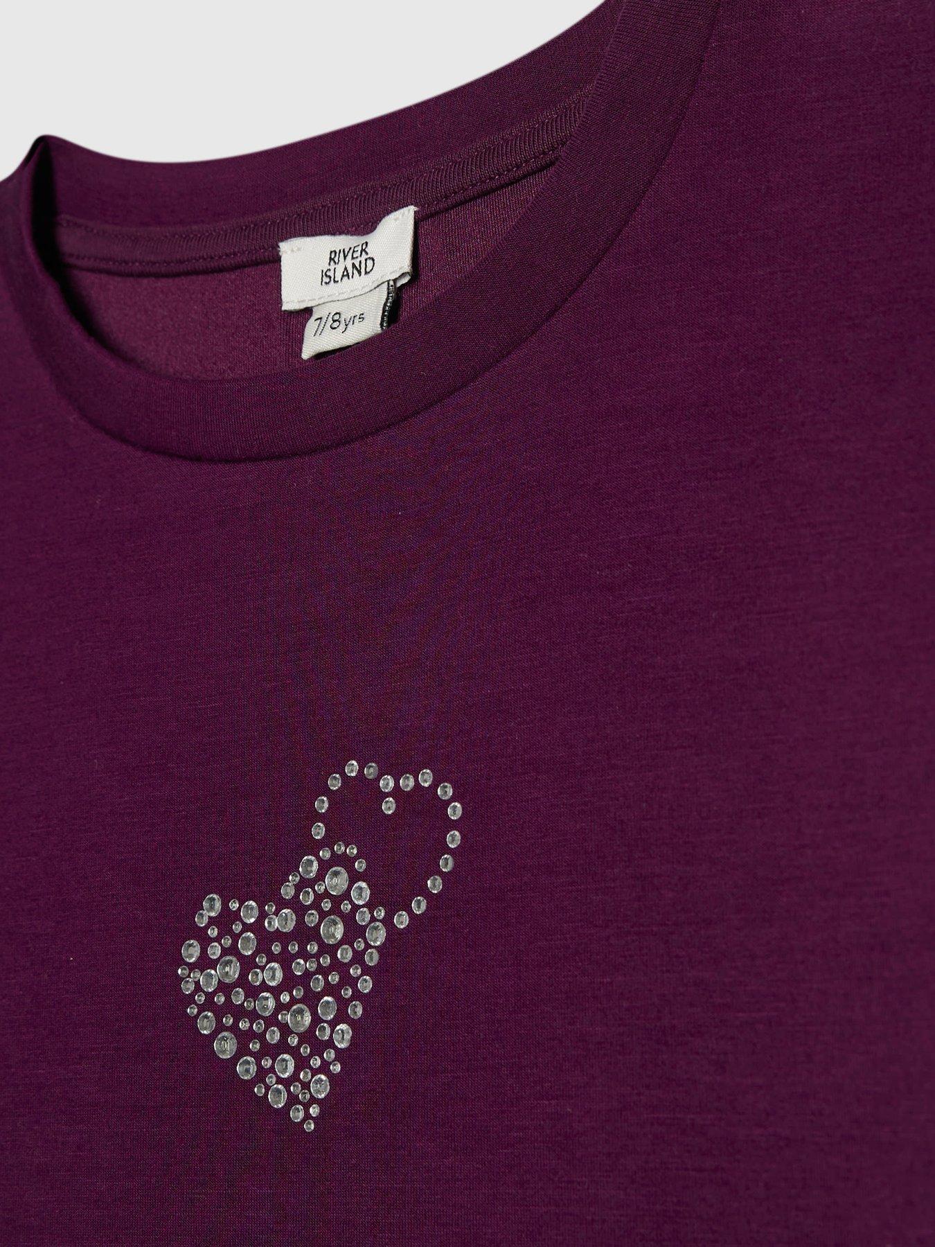 Image 3 of 3 of River Island Older Girls Premium Bow T-Shirt - Dark Purple
