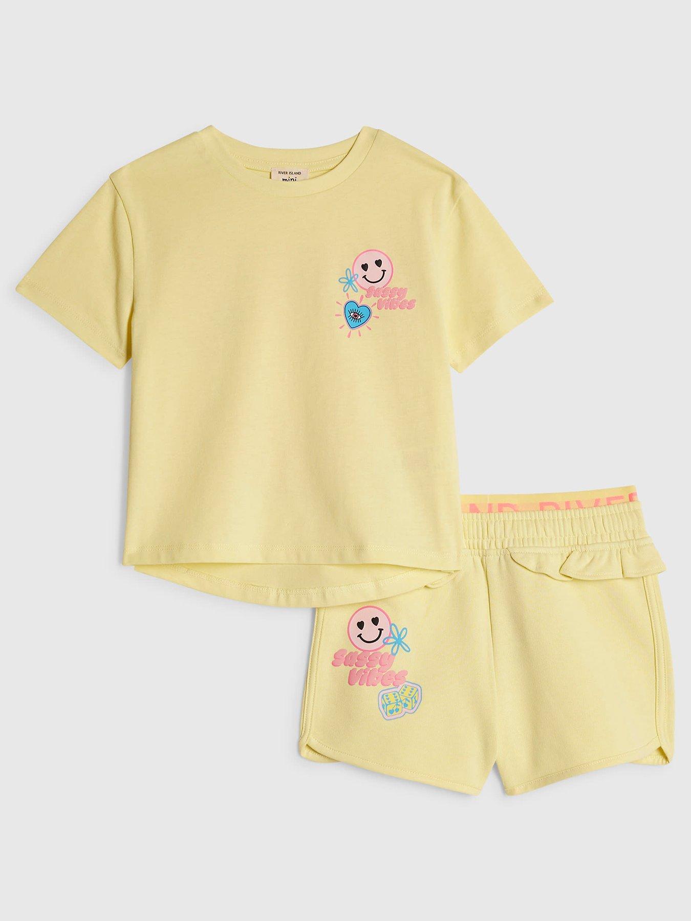 River Island Mini Girls Sassy Vibes Shorts Set - Yellow