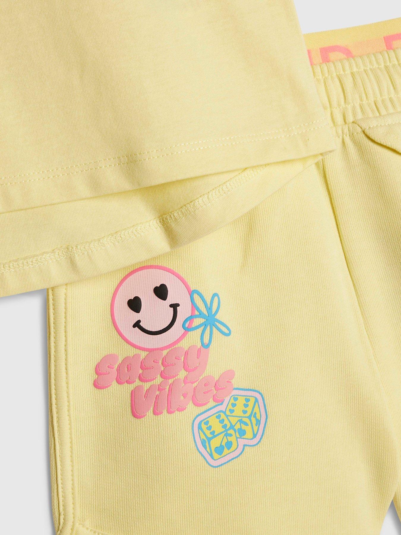 Image 4 of 5 of River Island Mini Girls Sassy Vibes Shorts Set - Yellow