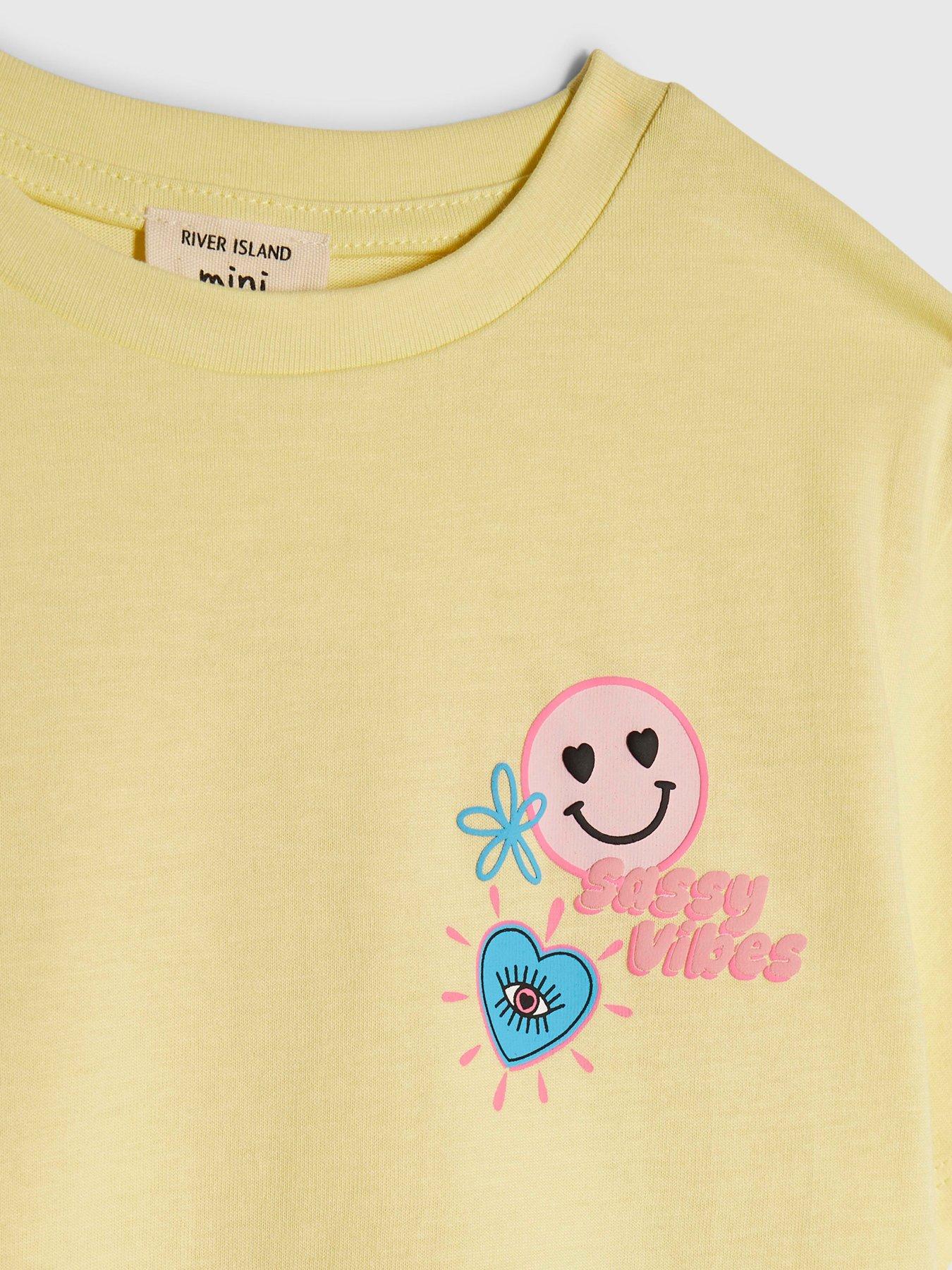 Image 5 of 5 of River Island Mini Girls Sassy Vibes Shorts Set - Yellow