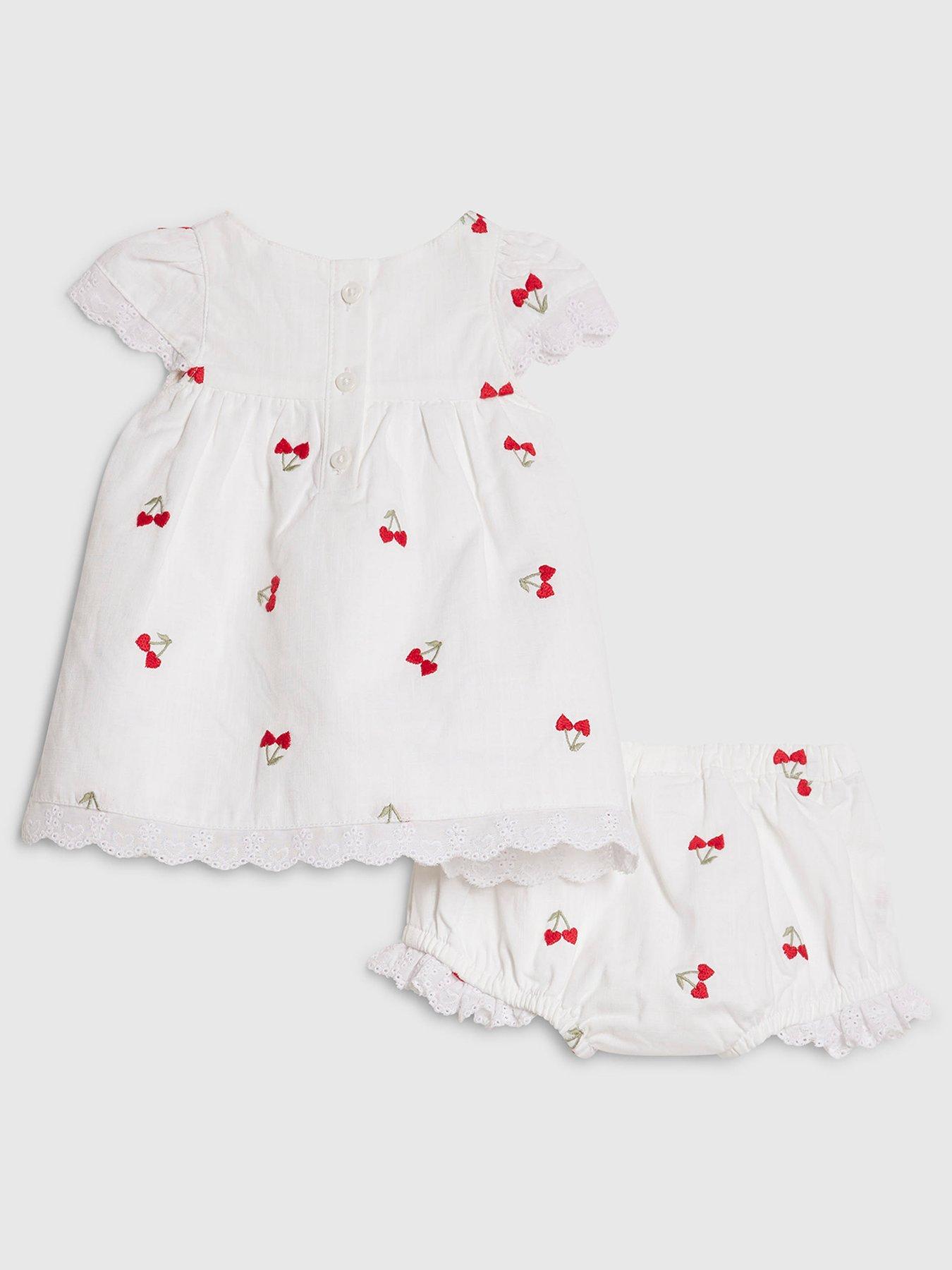 Image 2 of 5 of River Island Baby Girls Heart Cherry Dress Set - White