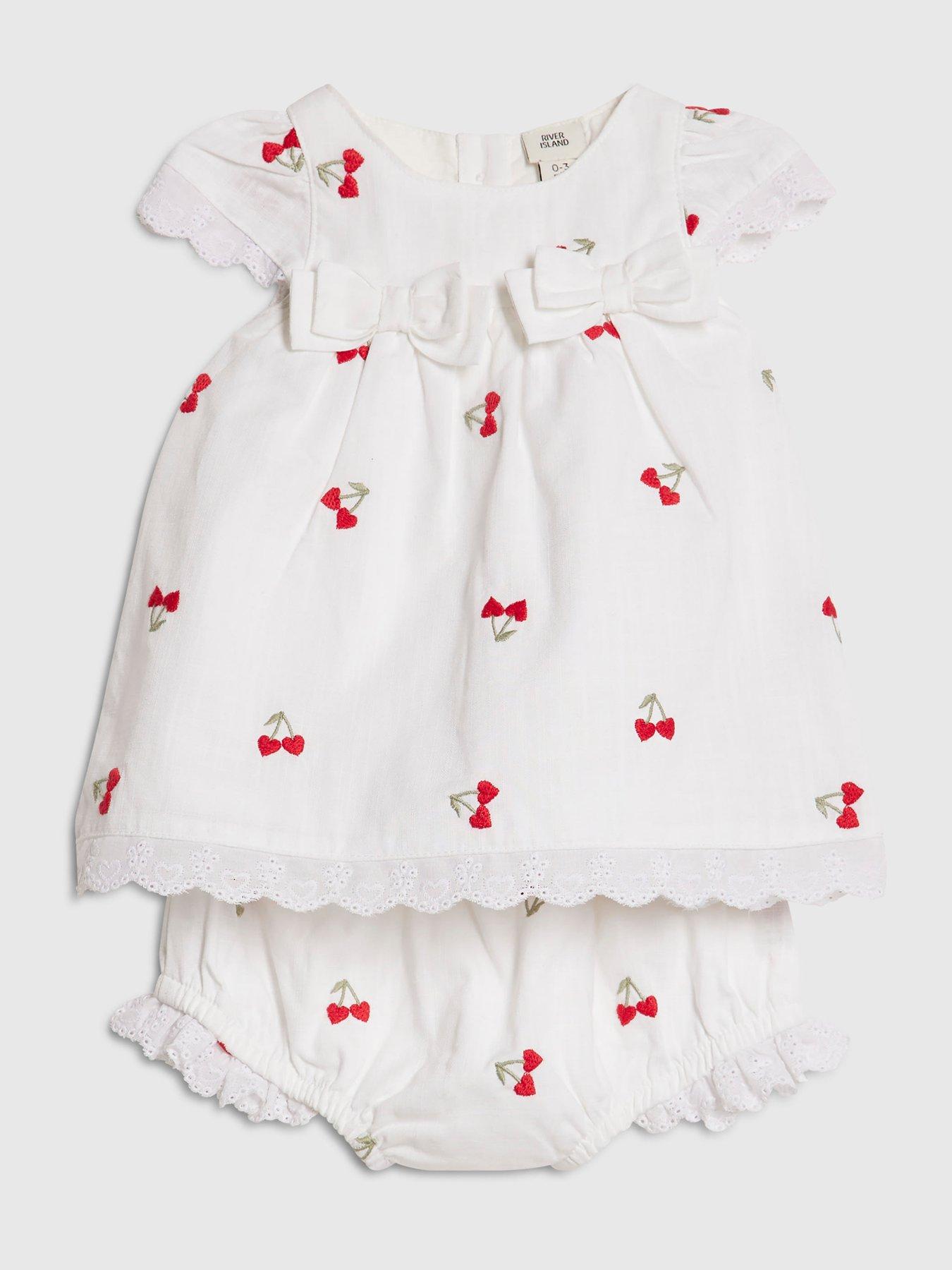 Image 3 of 5 of River Island Baby Girls Heart Cherry Dress Set - White