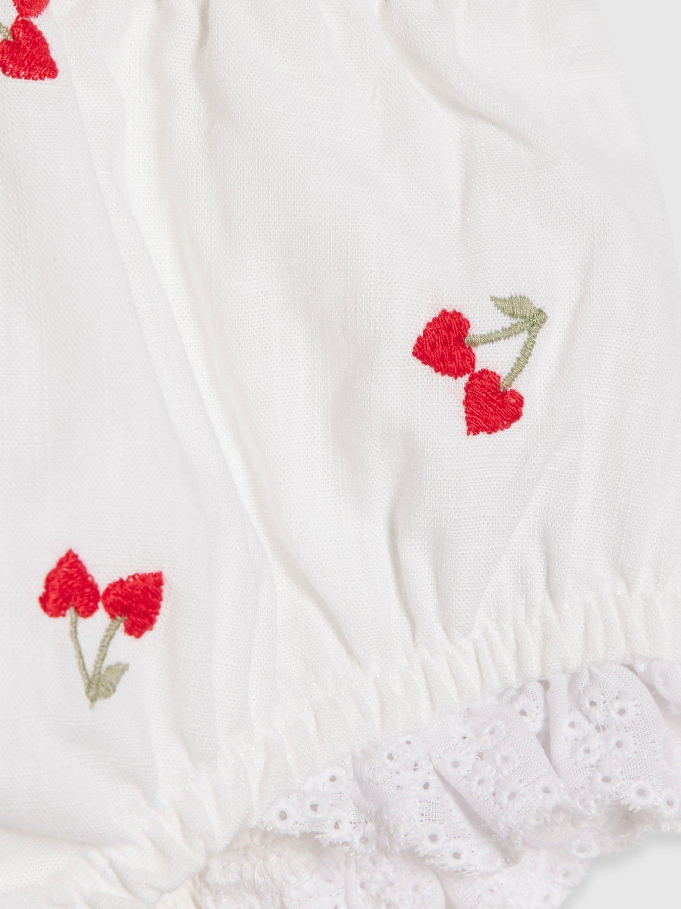 Image 4 of 5 of River Island Baby Girls Heart Cherry Dress Set - White