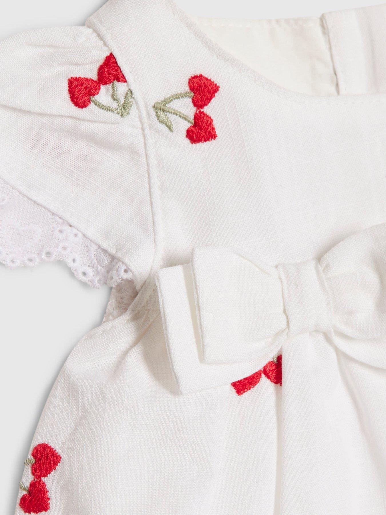 Image 5 of 5 of River Island Baby Girls Heart Cherry Dress Set - White