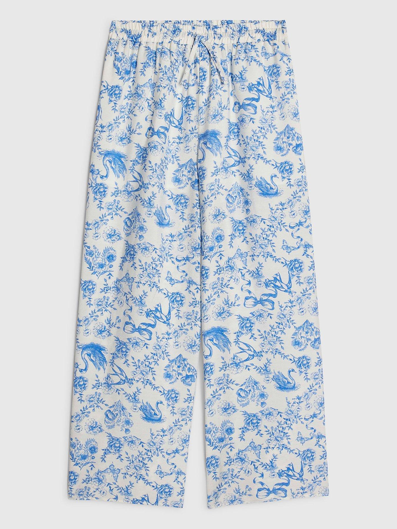 River Island Older Girls Floral Santorini Toile Trousers - Blue