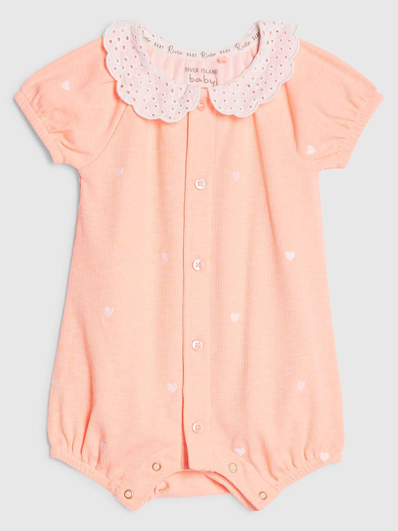 Image 1 of 4 of River Island Baby Girls Frill Heart Romper - Orange