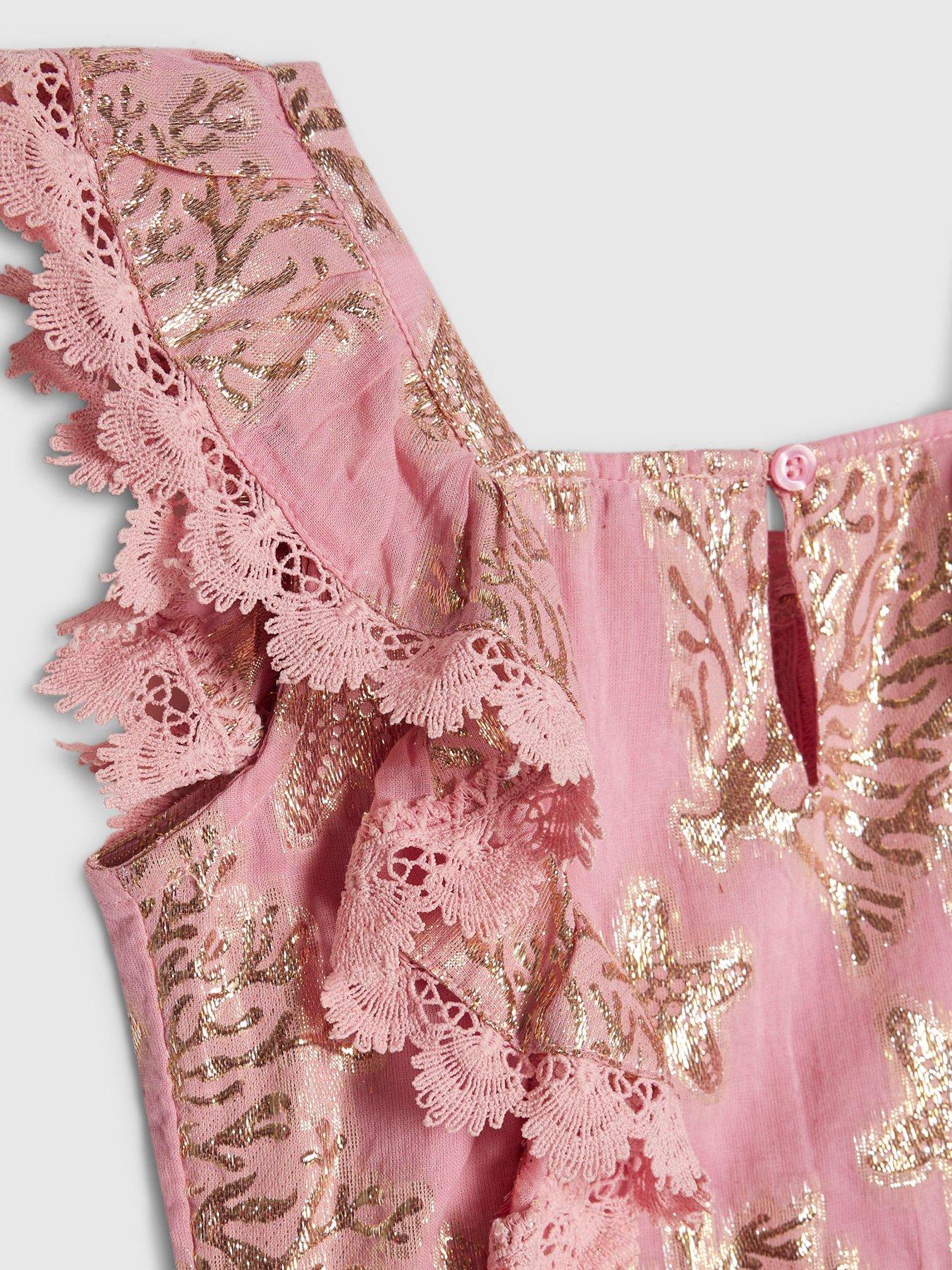 Image 4 of 4 of River Island Older Girls Sea Life Print Top And Skirt Set - Pink