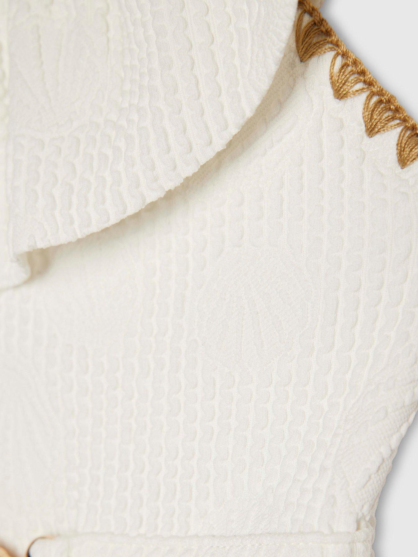 Image 4 of 4 of River Island Older Girls Shell Textured Belt Swimsuit - White