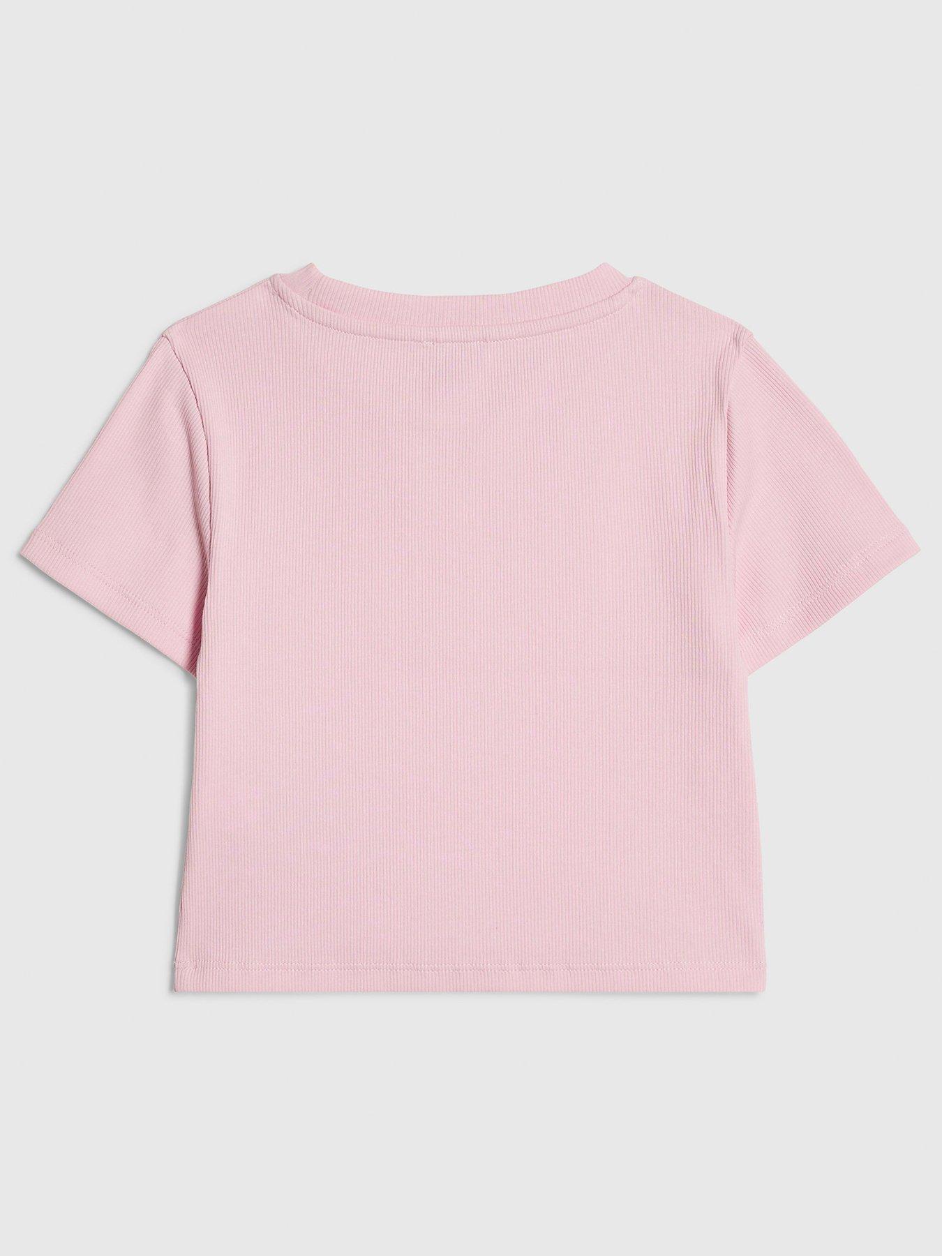 Image 2 of 4 of River Island Older Girls Bow Diamante T-Shirt - Pink