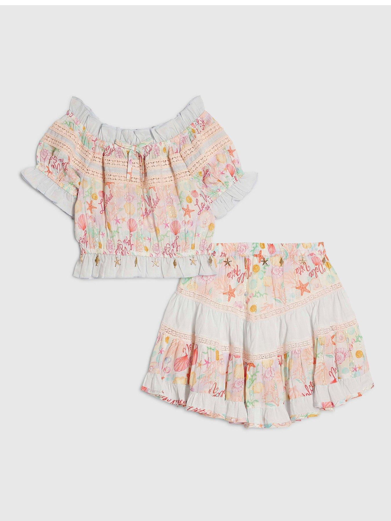 River Island Older Girls Under The Sea Skirt Set - Peach