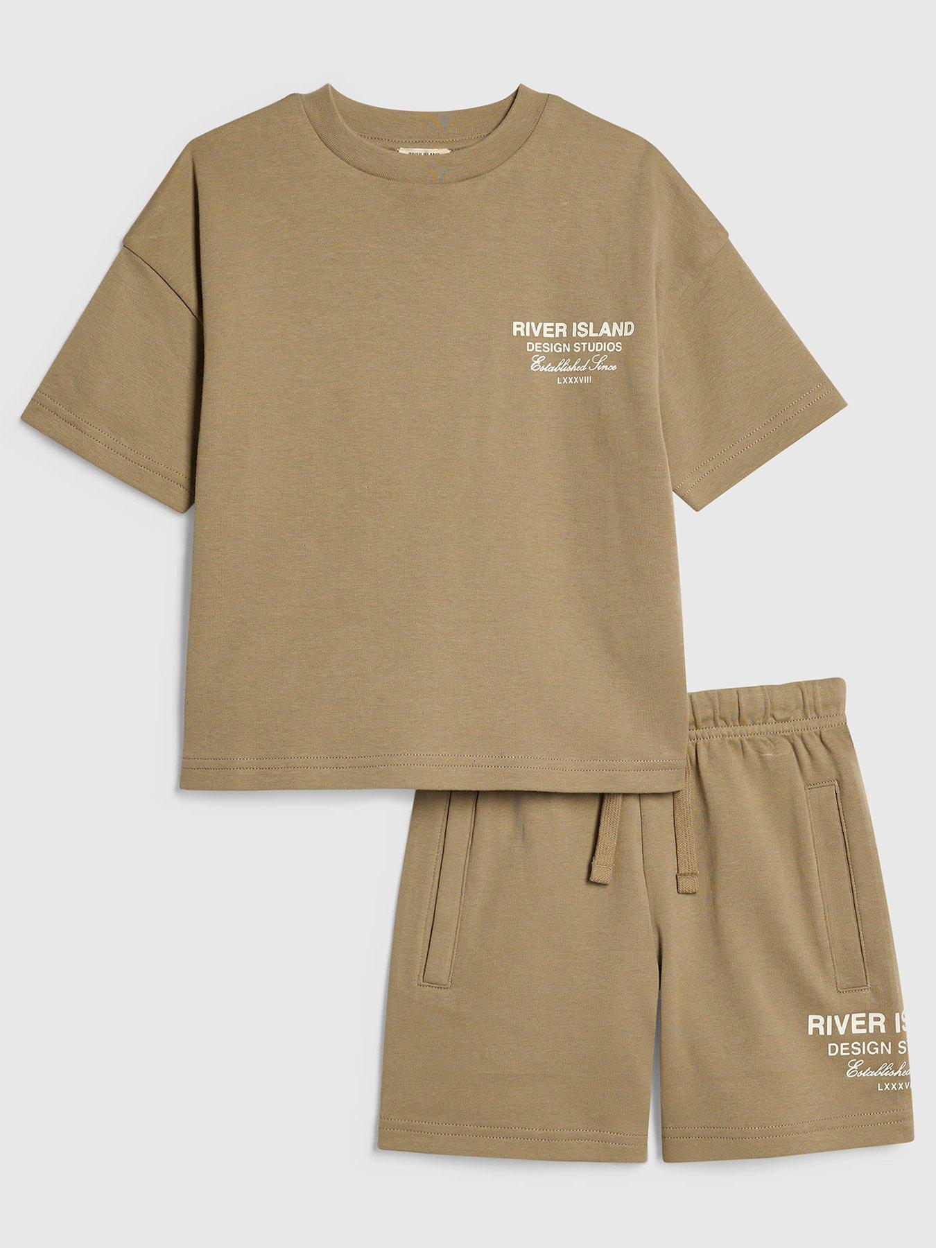 River Island Mini Boys Back Print Design Studios T-Shirt Set - Khaki