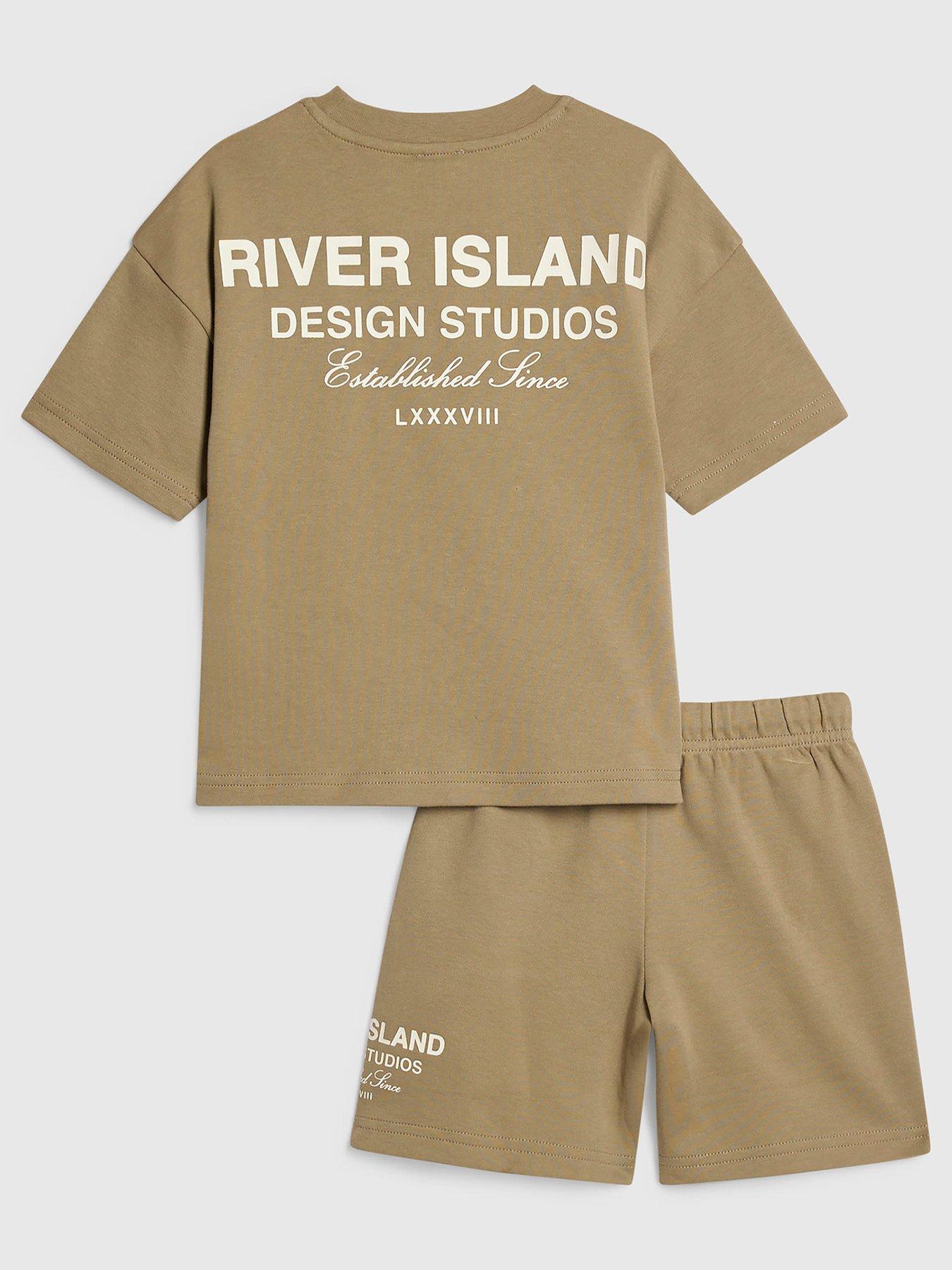 Image 2 of 4 of River Island Mini Boys Back Print Design Studios T-Shirt Set - Khaki