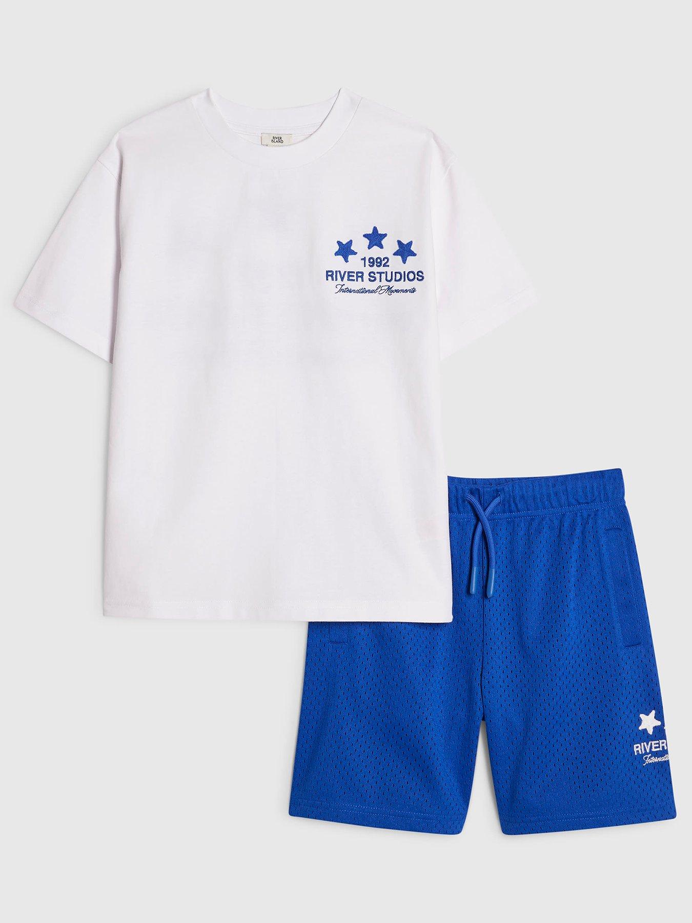 River Island Older Boys Studios Back Print T-Shirt And Shorts Set - Blue