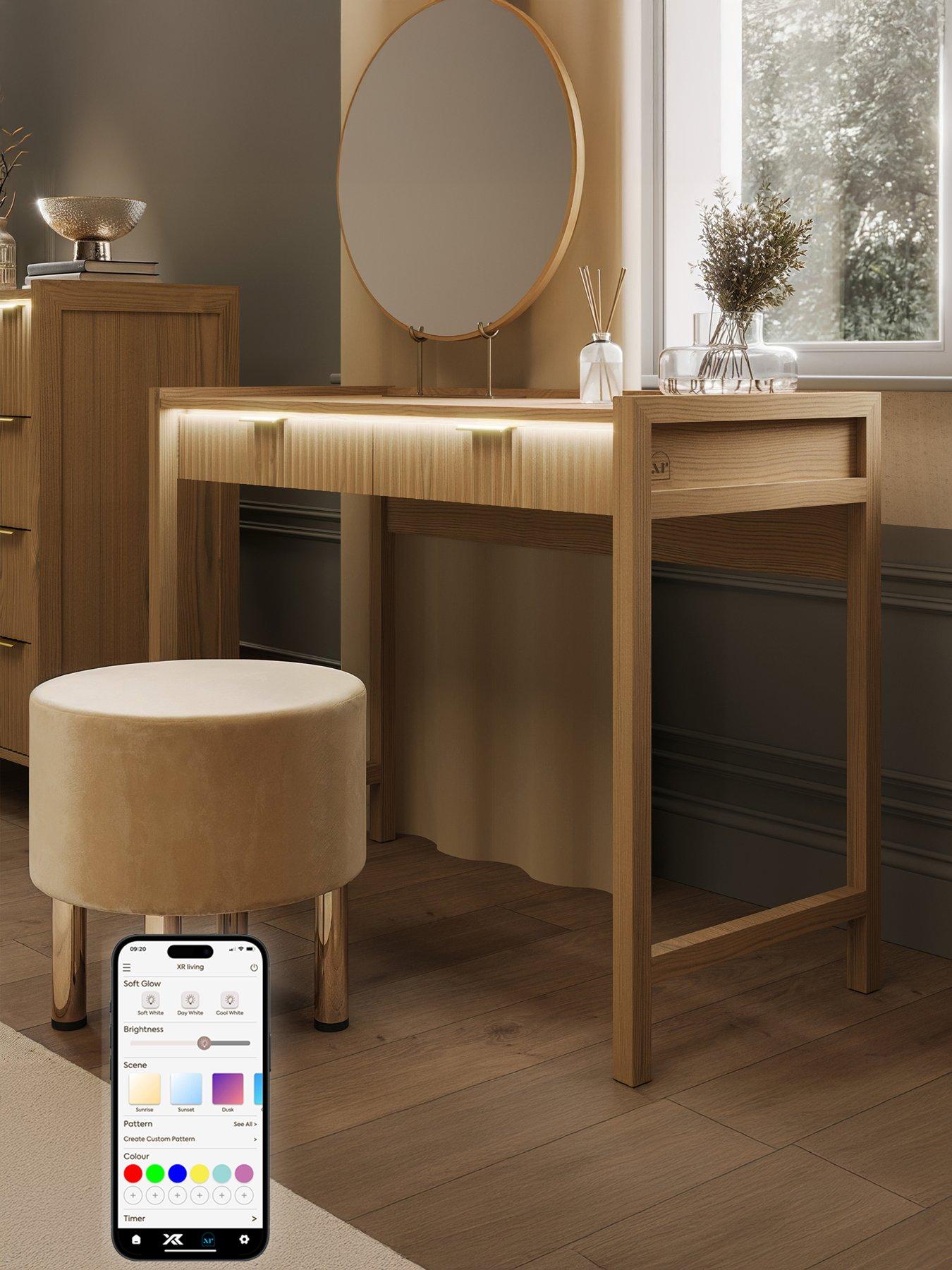 XR Living Dakota Dressing Table With App Control Lights - Oak