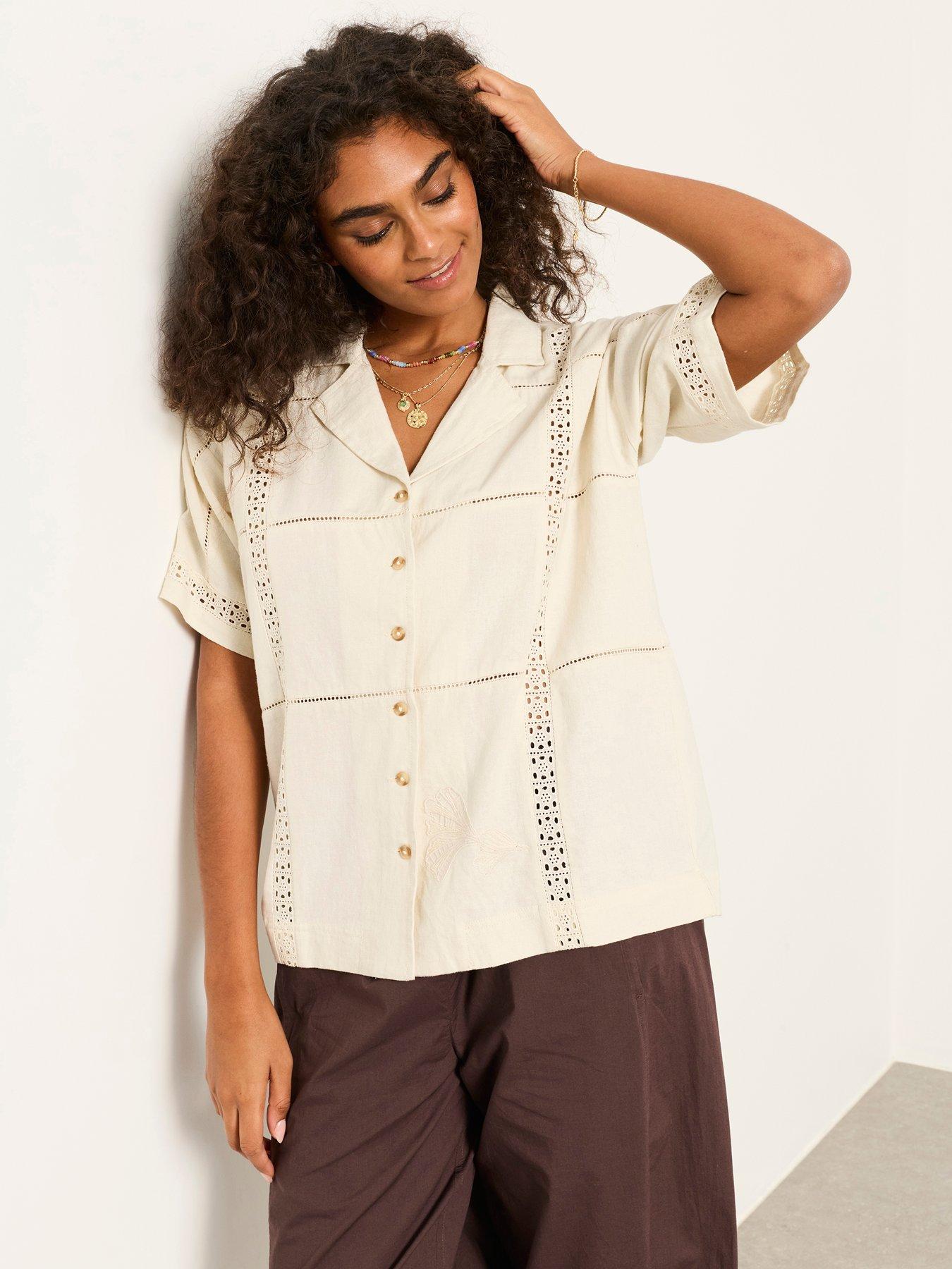 FatFace Kara Detail Shirt, Cream, Size 14, Women