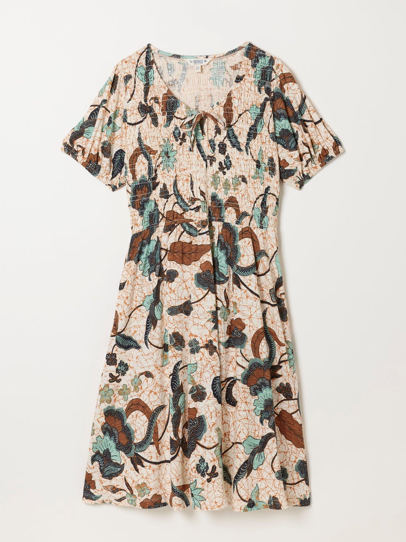 FatFace Nora Batik Jersey Knee Length Dress - Cream | Very