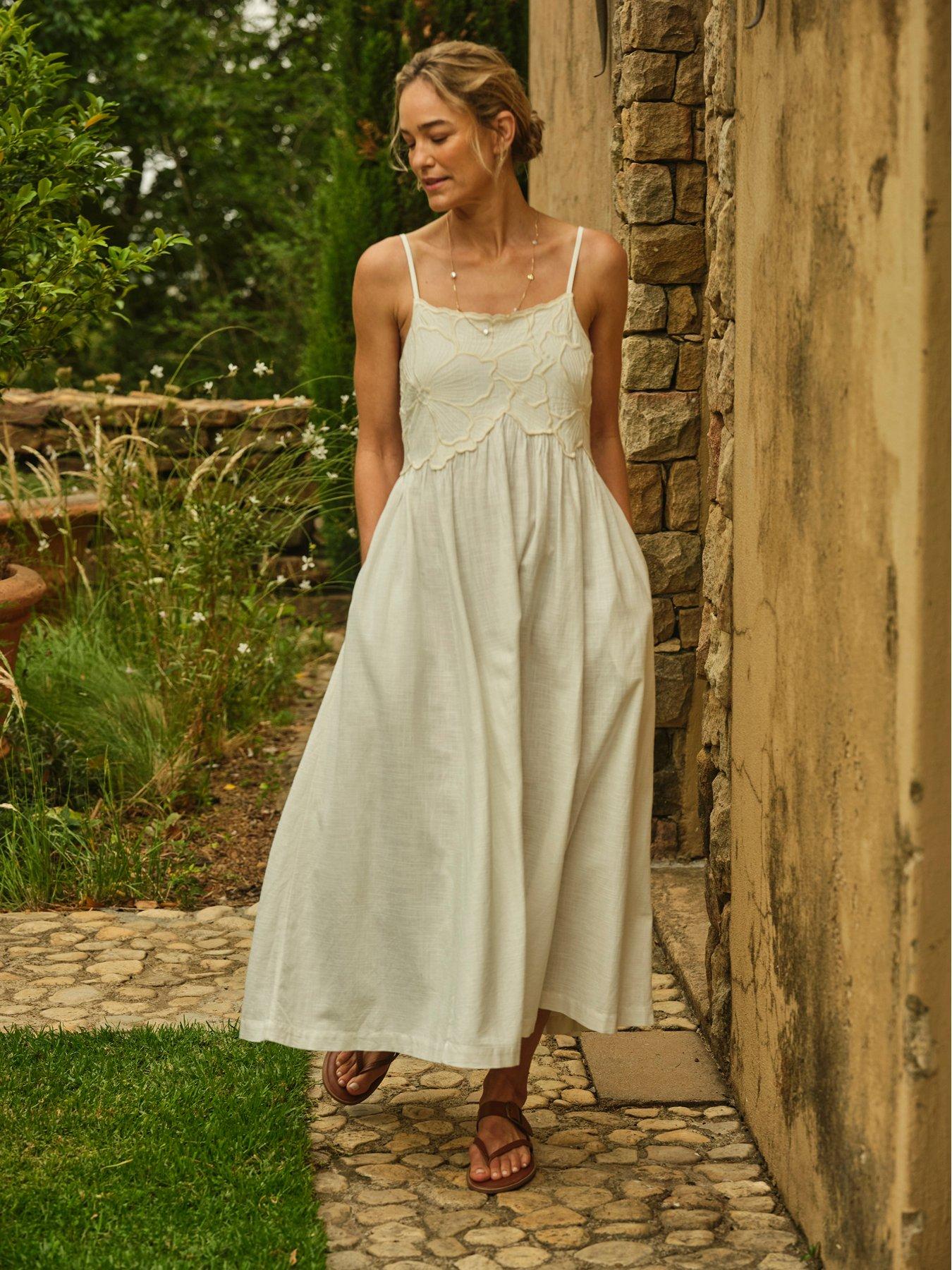 FatFace Hazel Embroidered Midi Dress, Cream, Size 14, Women