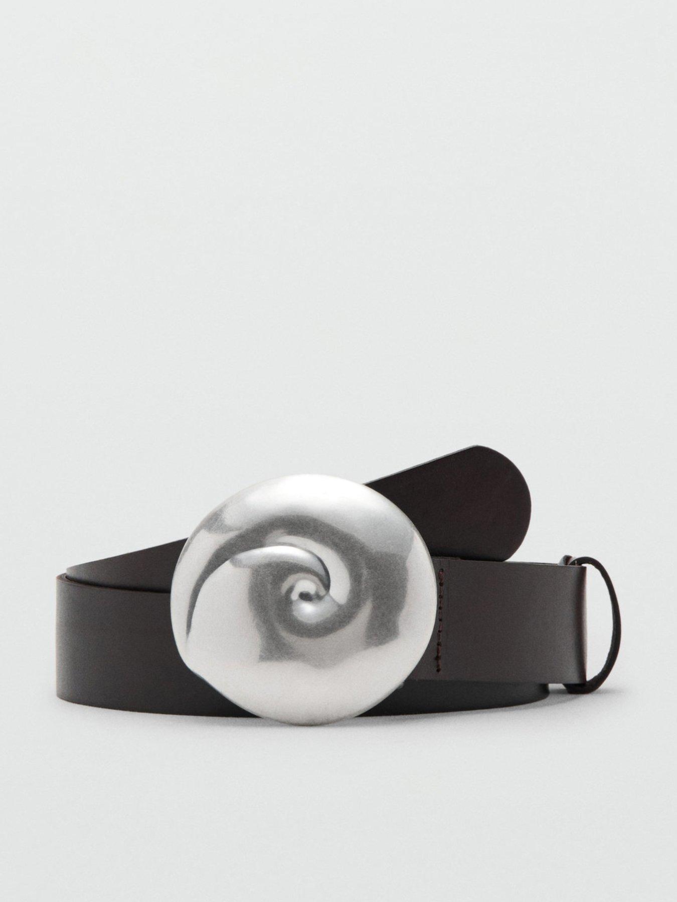 Mango Leather Belt With Shell Buckle - Brown