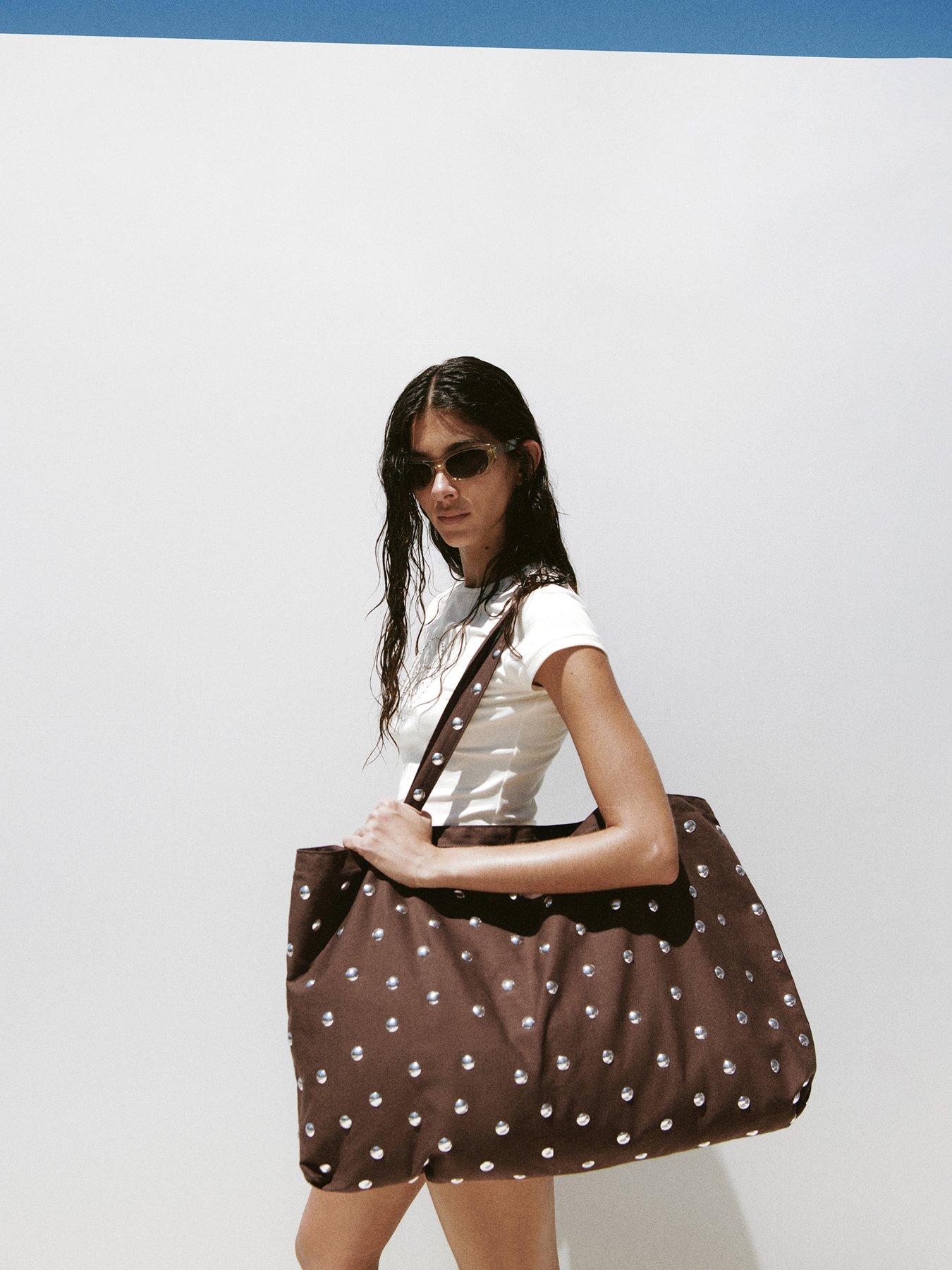 Mango Stud Shopper Bag - Brown