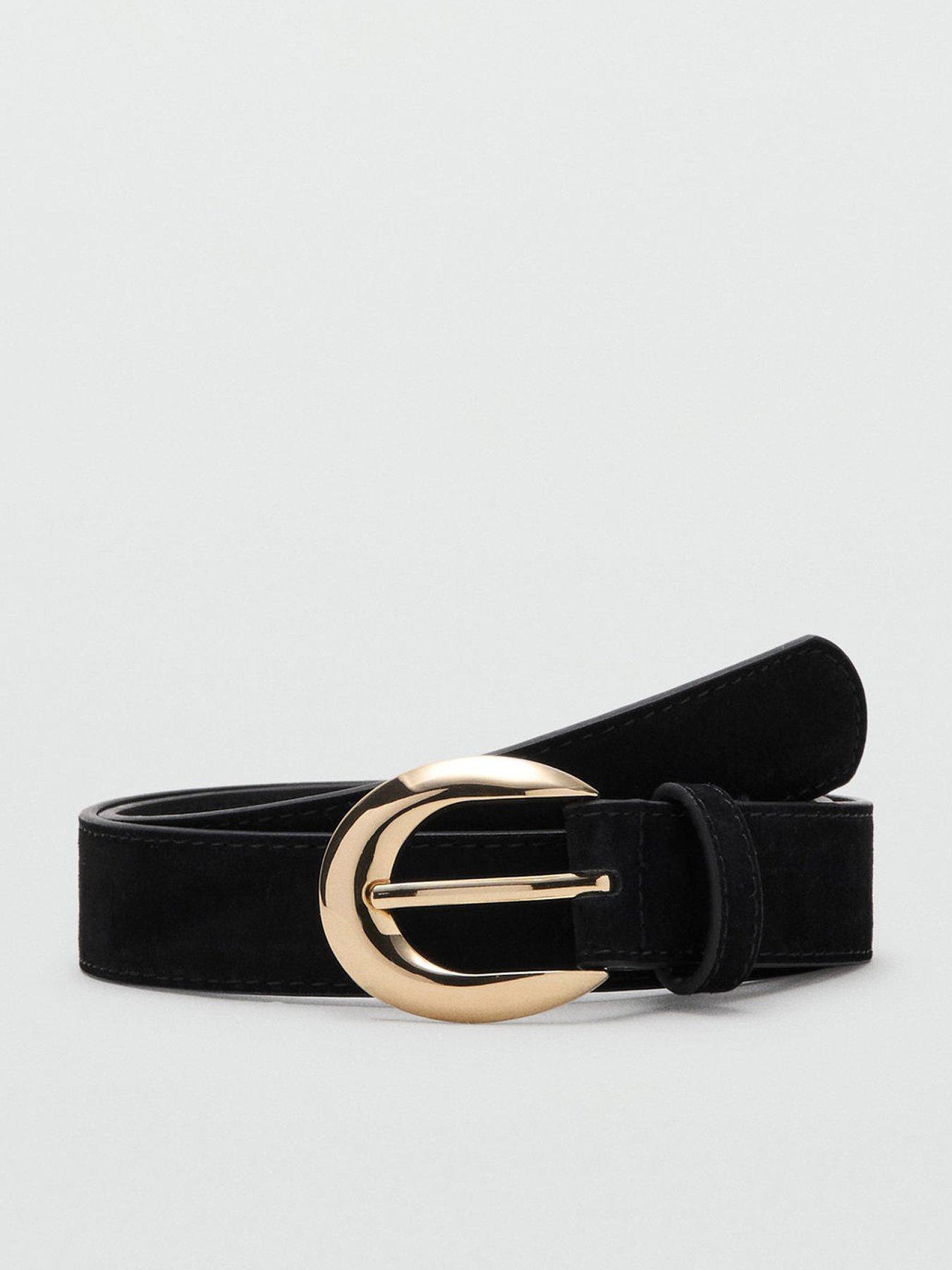 Image 1 of 4 of Mango Leather Belt With Oval Buckle - Black