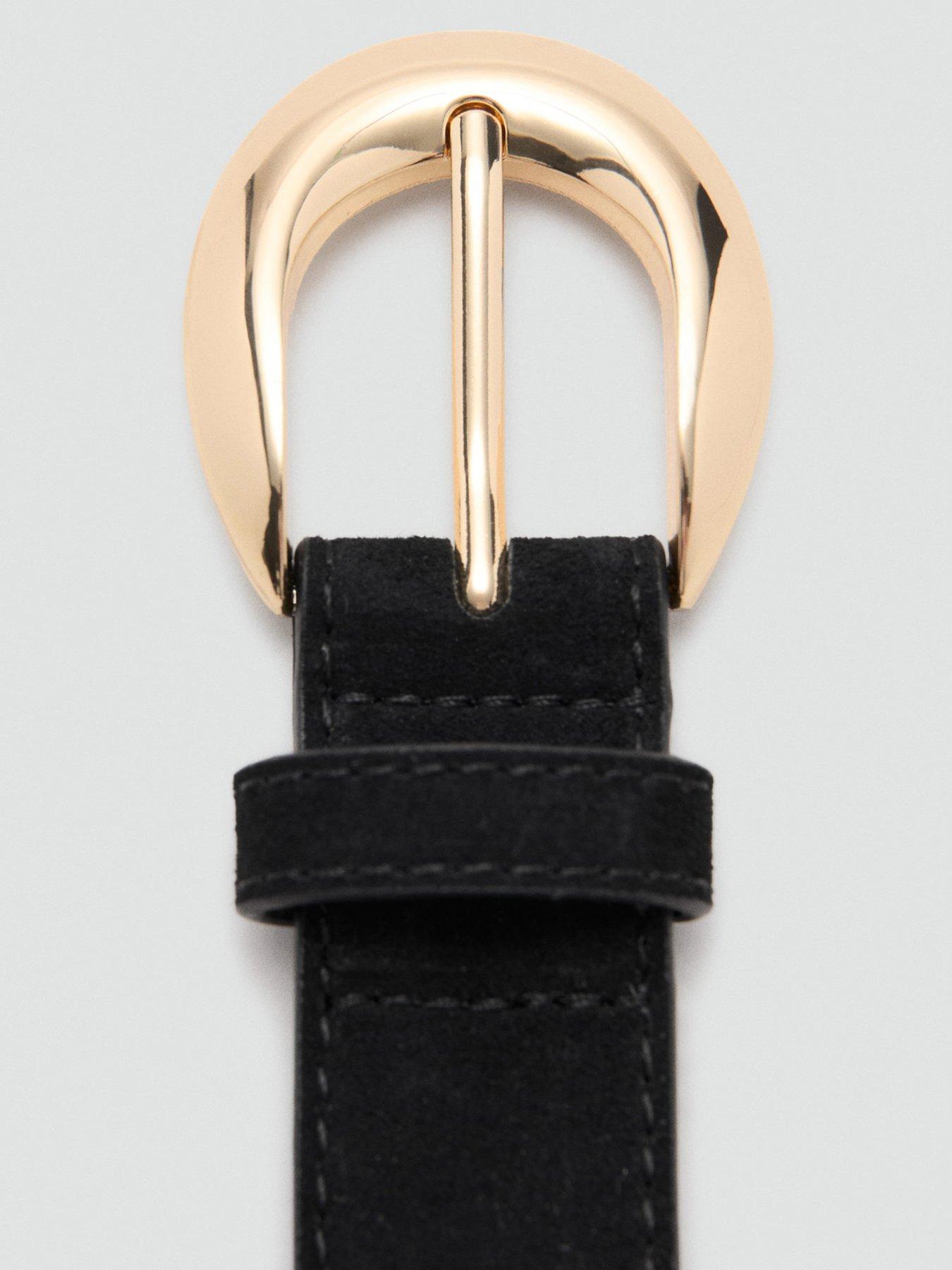 Image 3 of 4 of Mango Leather Belt With Oval Buckle - Black