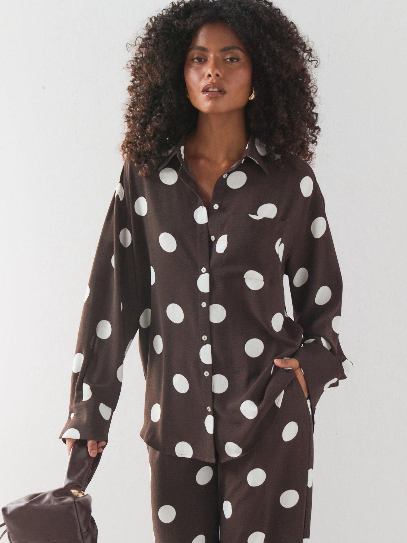 The Very Collection Women's Oversized Polka Dot Shirt - Brown