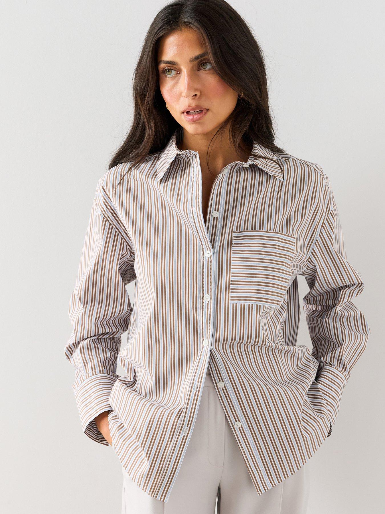 The Very Collection Women's Oversized Stripe Shirt - White