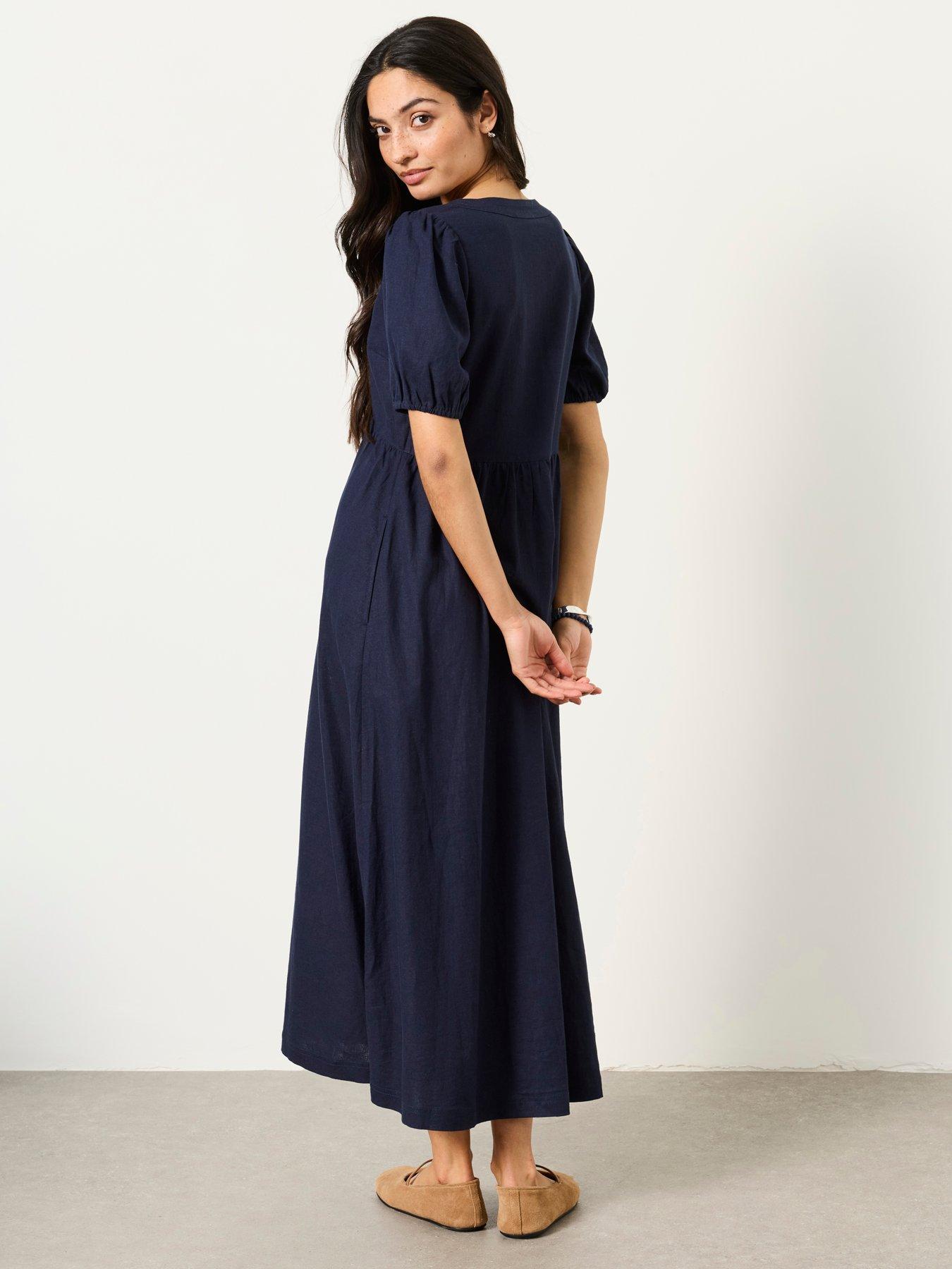 Image 2 of 6 of FatFace Remi Linen Midi Dress - Navy