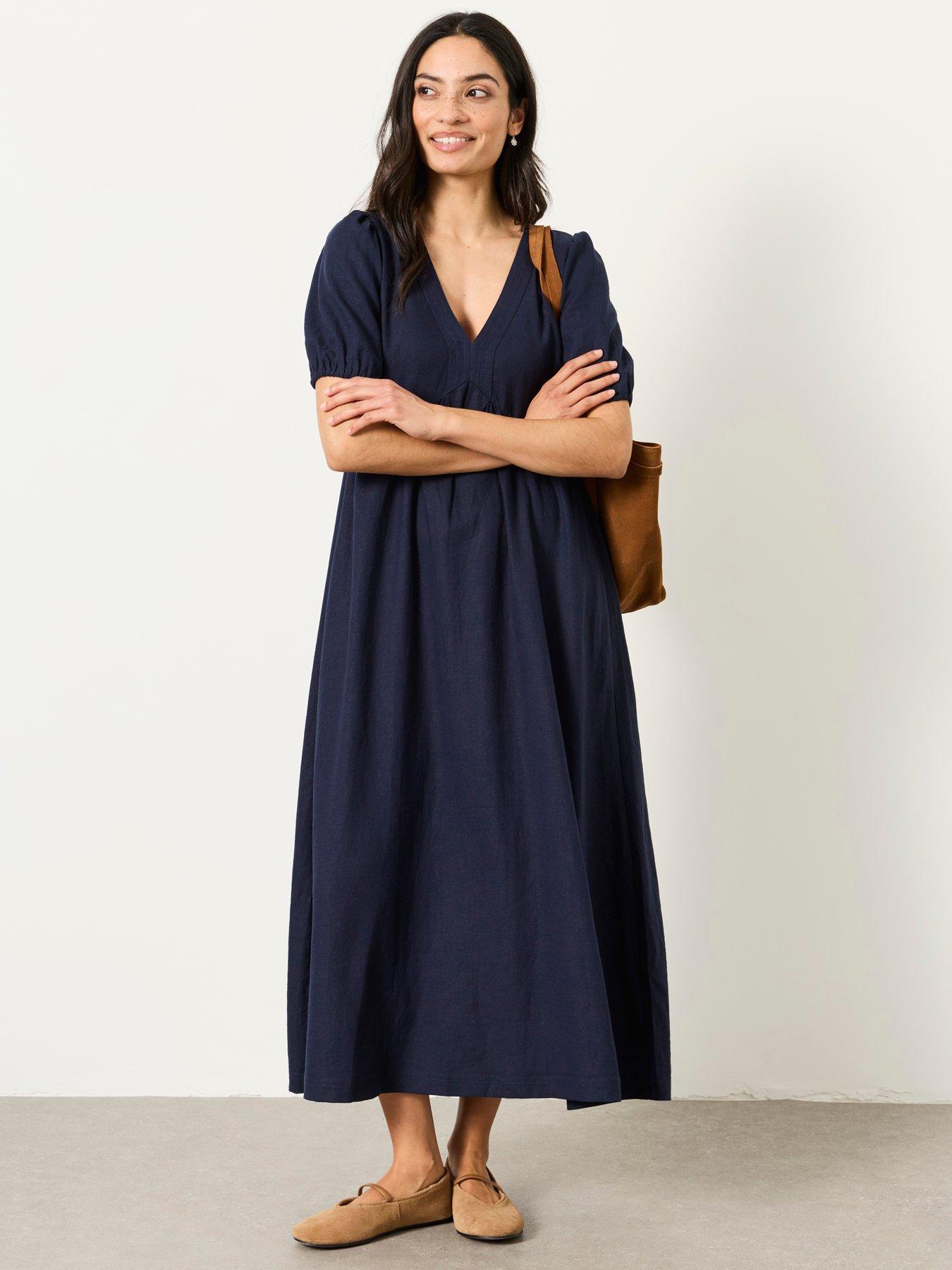 Image 3 of 6 of FatFace Remi Linen Midi Dress - Navy