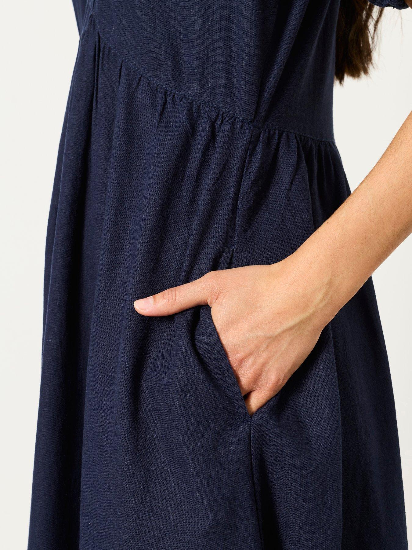 Image 4 of 6 of FatFace Remi Linen Midi Dress - Navy